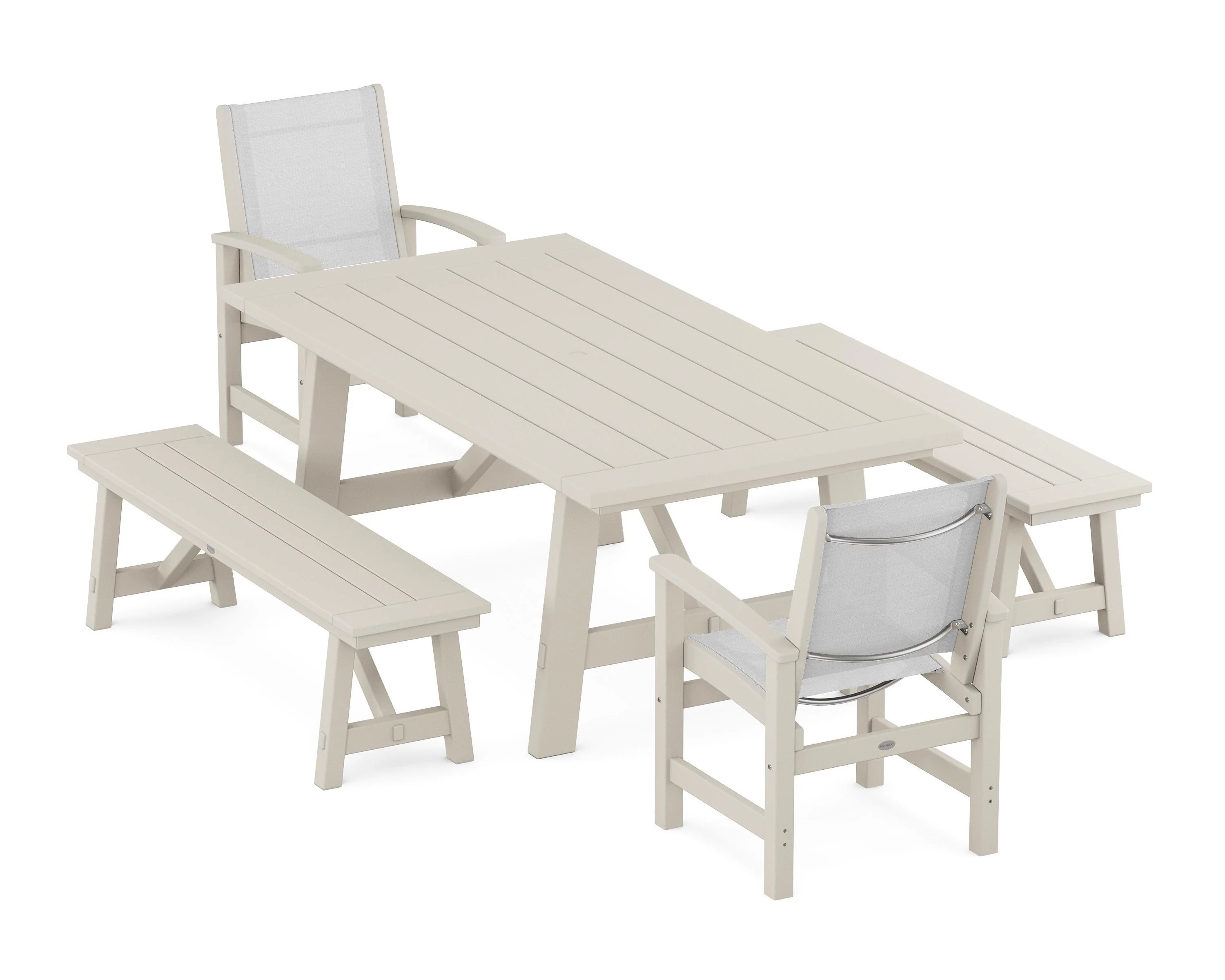 Coastal 5-Piece Rustic Farmhouse Dining Set With Benches - Image 41