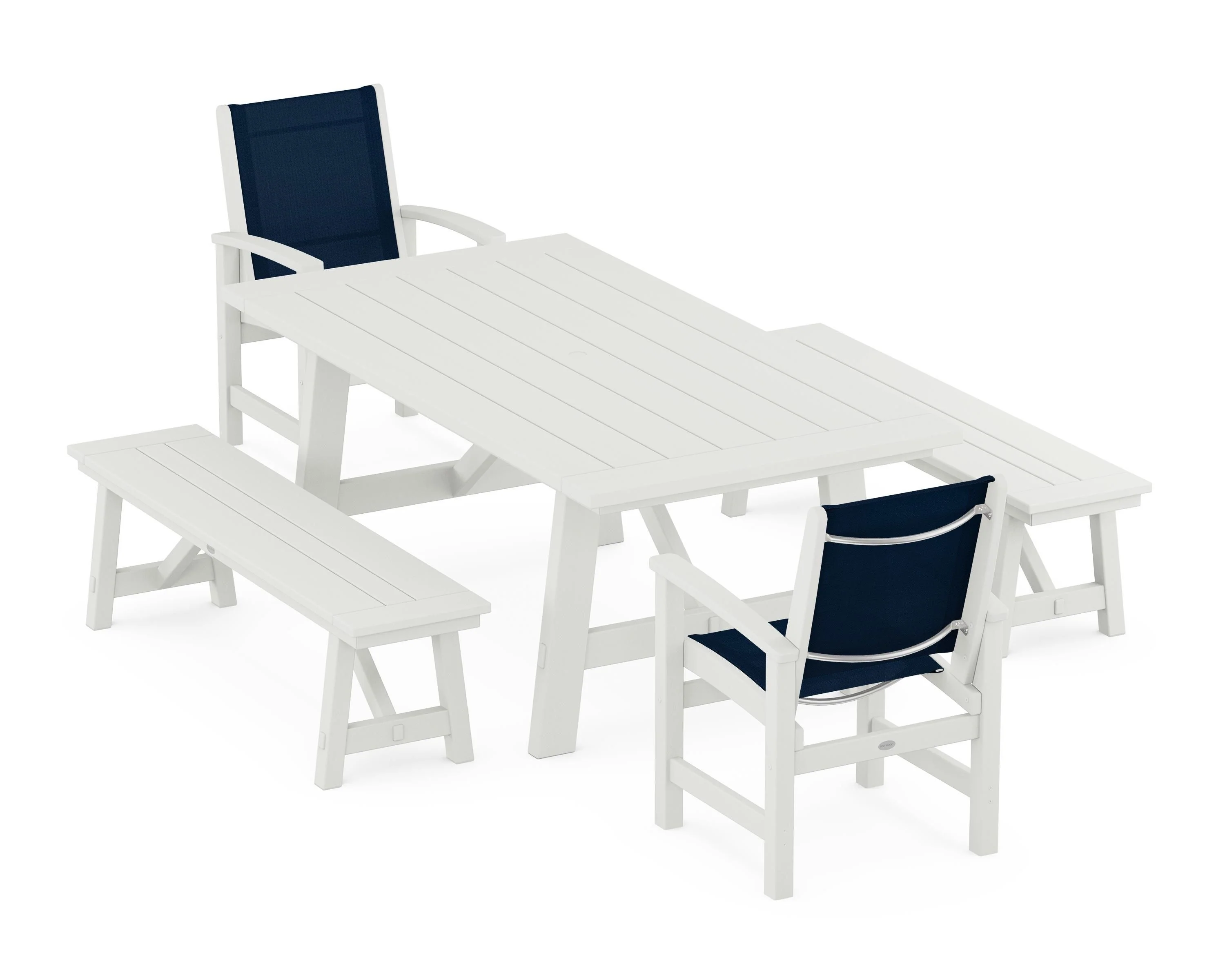 Coastal 5-Piece Rustic Farmhouse Dining Set With Benches - Image 55