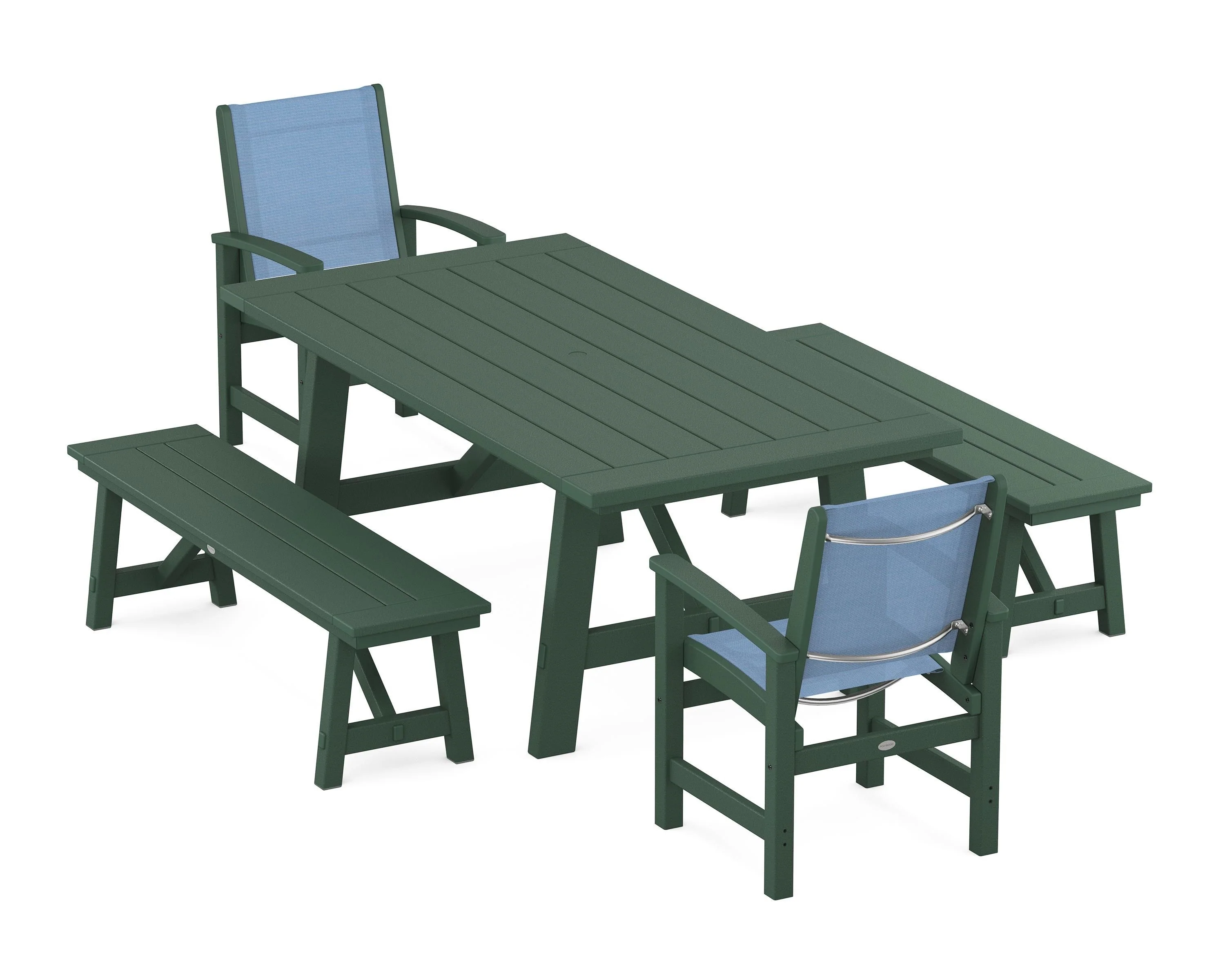 Coastal 5-Piece Rustic Farmhouse Dining Set With Benches - Image 7