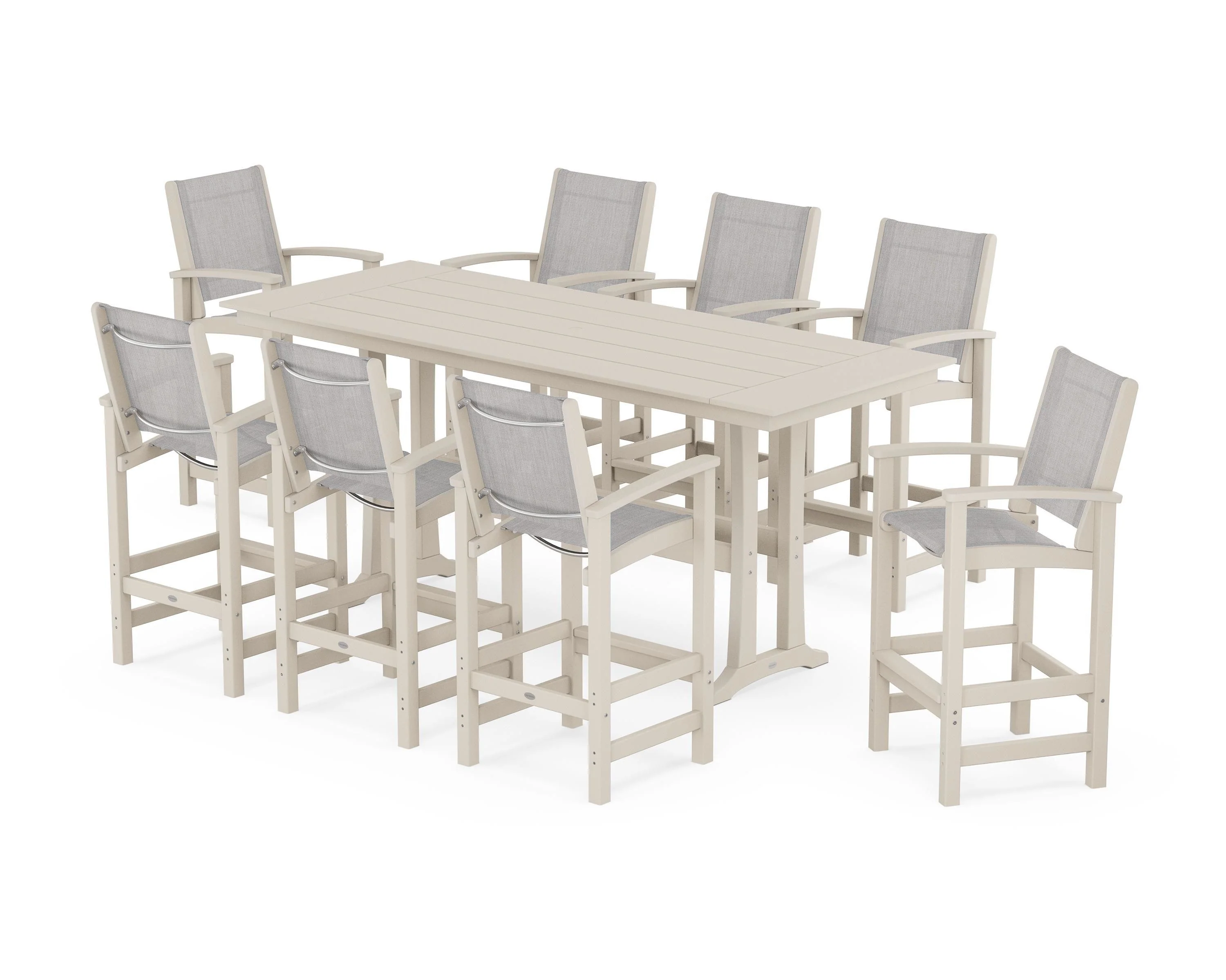 Coastal 9-Piece Farmhouse Bar Set with Trestle Legs - Image 104