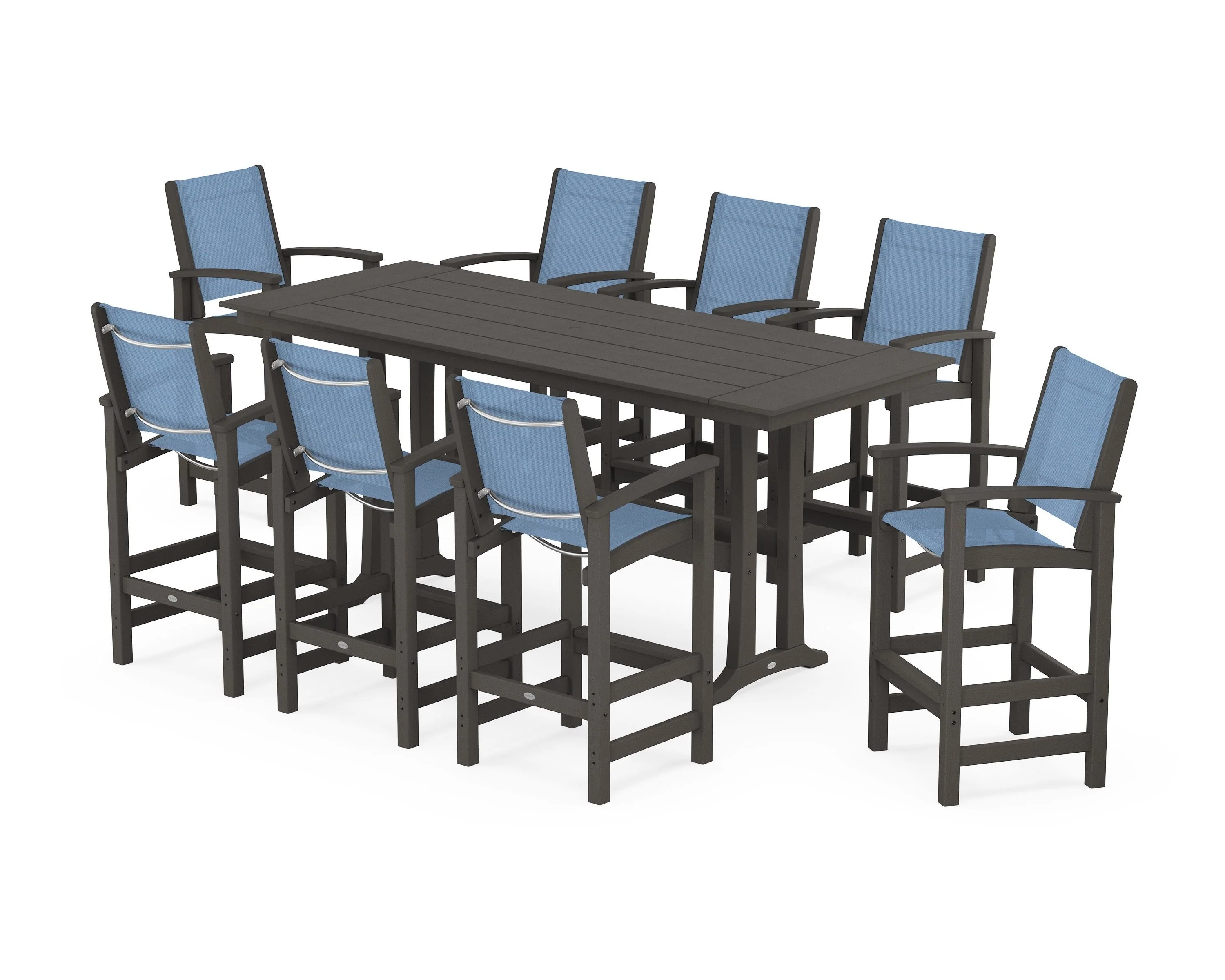 Coastal 9-Piece Farmhouse Bar Set with Trestle Legs - Image 105