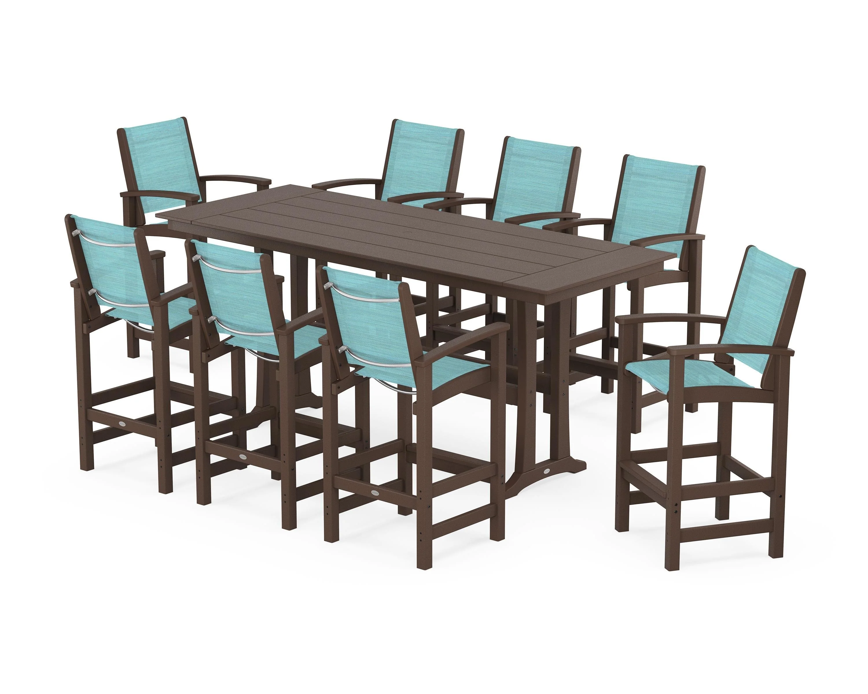 Coastal 9-Piece Farmhouse Bar Set with Trestle Legs - Image 107