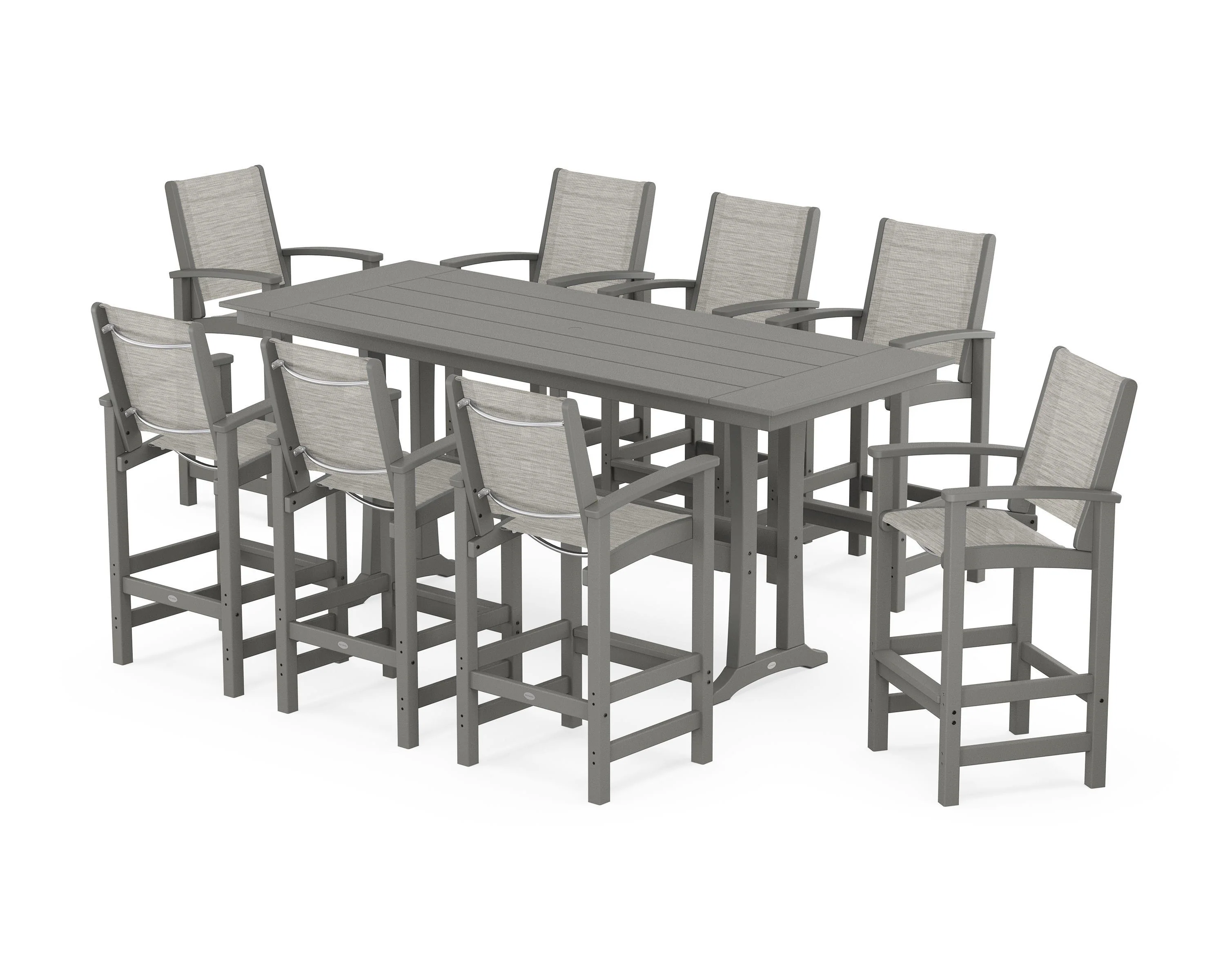 Coastal 9-Piece Farmhouse Bar Set with Trestle Legs - Image 109