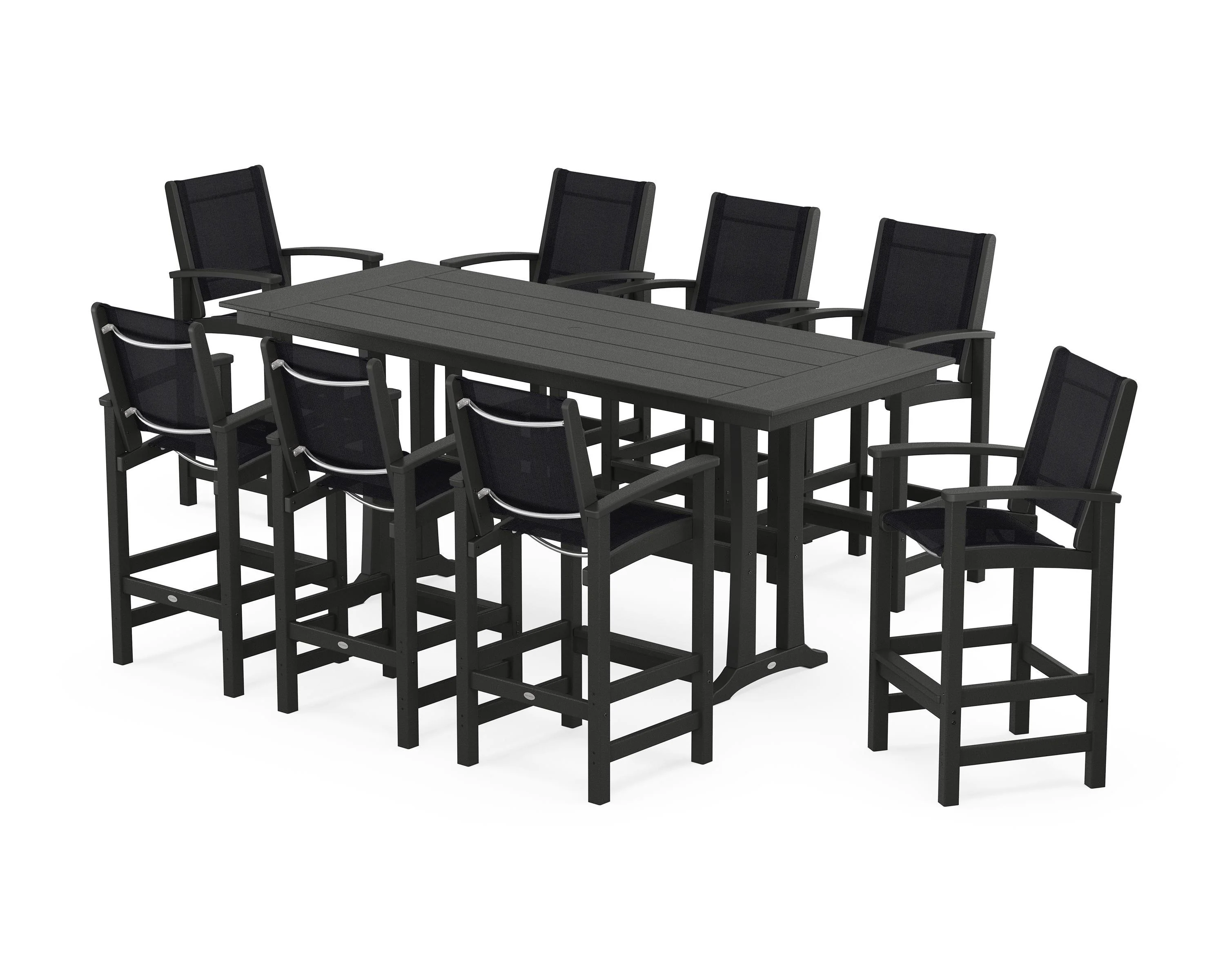 Coastal 9-Piece Farmhouse Bar Set with Trestle Legs - Image 110