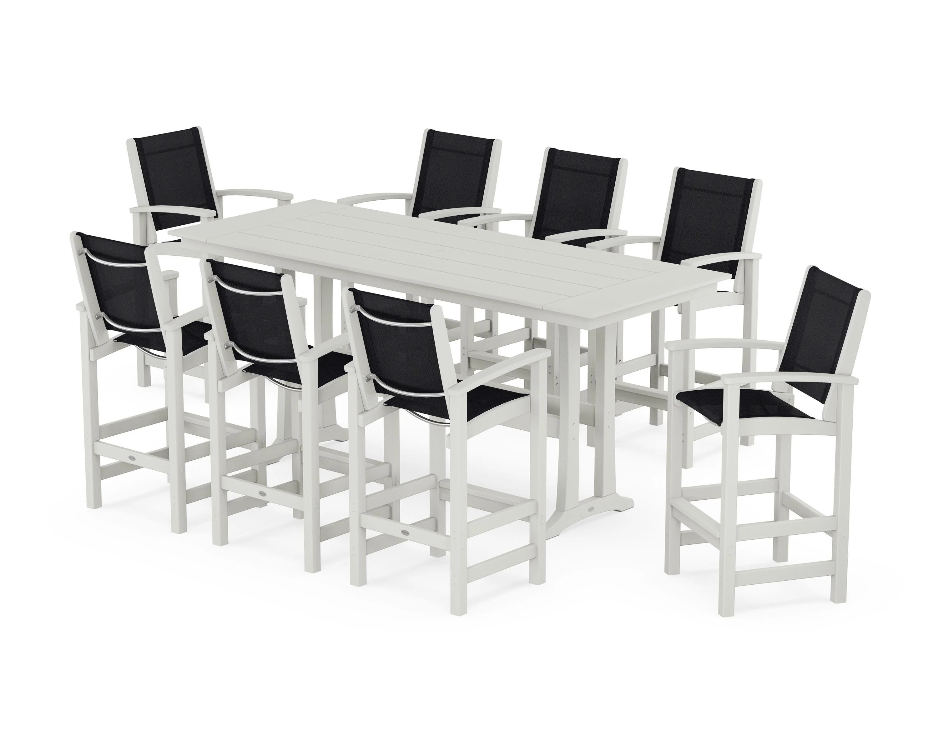 Coastal 9-Piece Farmhouse Bar Set with Trestle Legs - Image 111