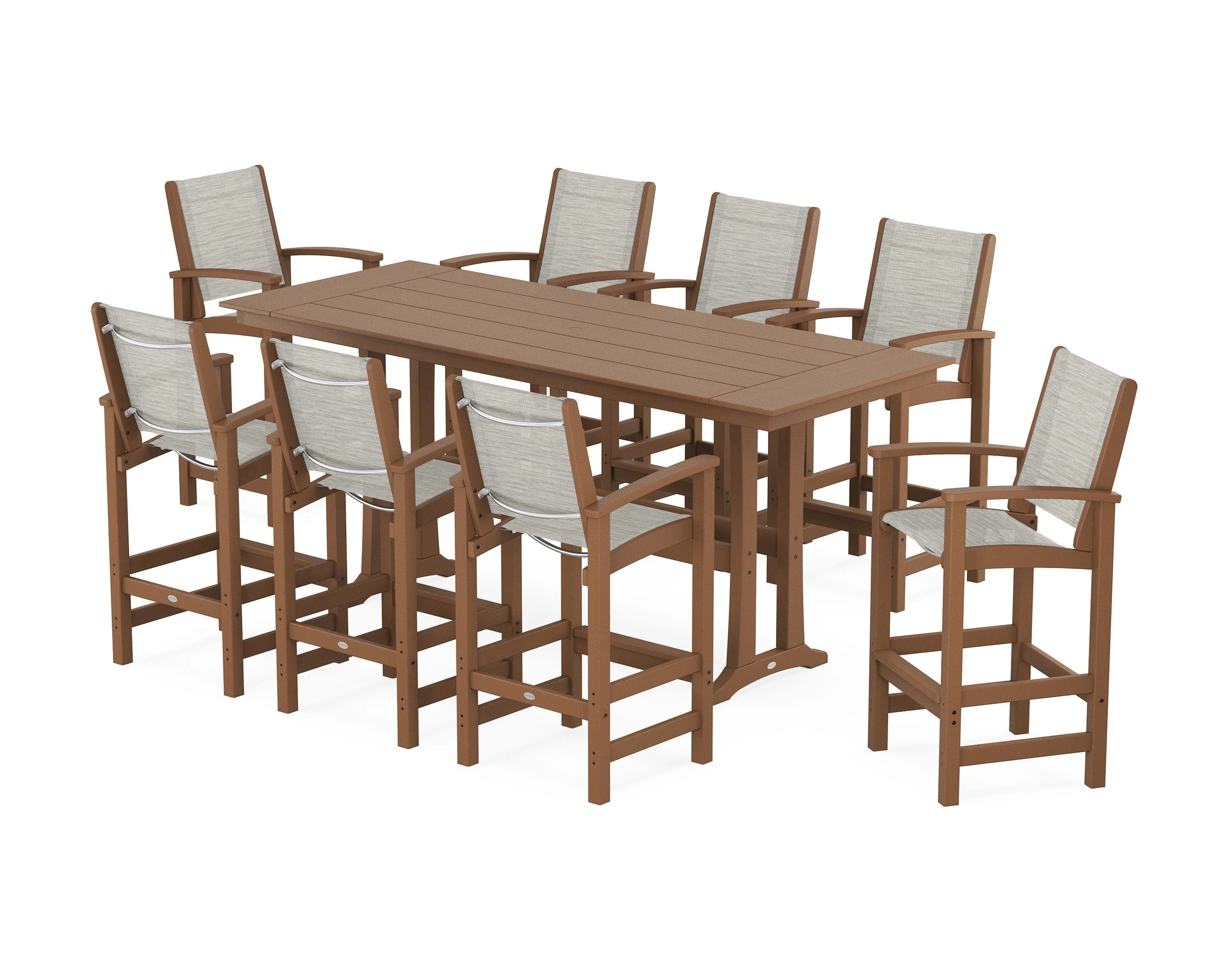 Coastal 9-Piece Farmhouse Bar Set with Trestle Legs - Image 113