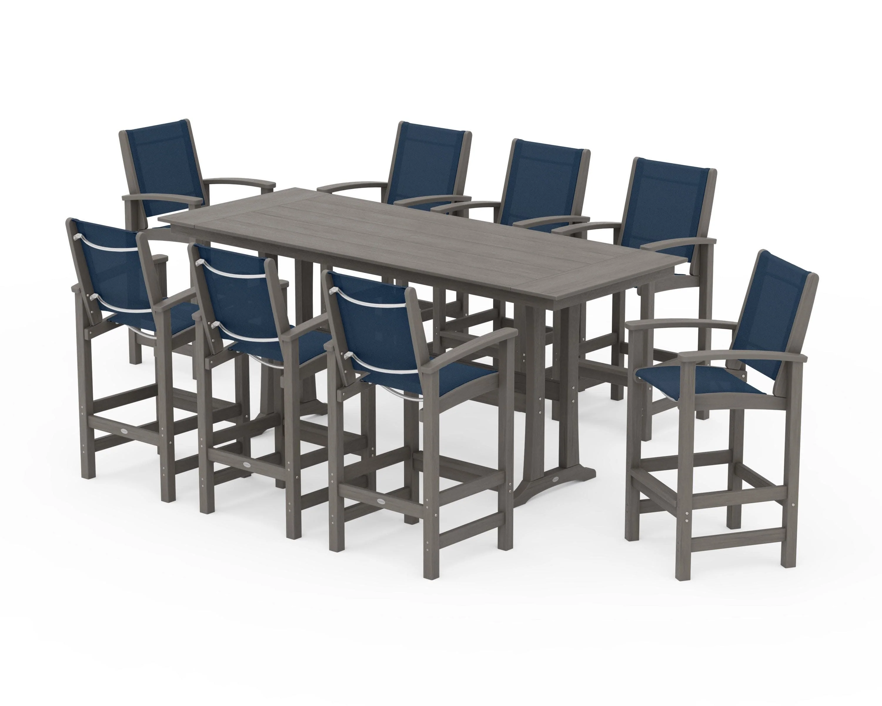 Coastal 9-Piece Farmhouse Bar Set with Trestle Legs - Image 125