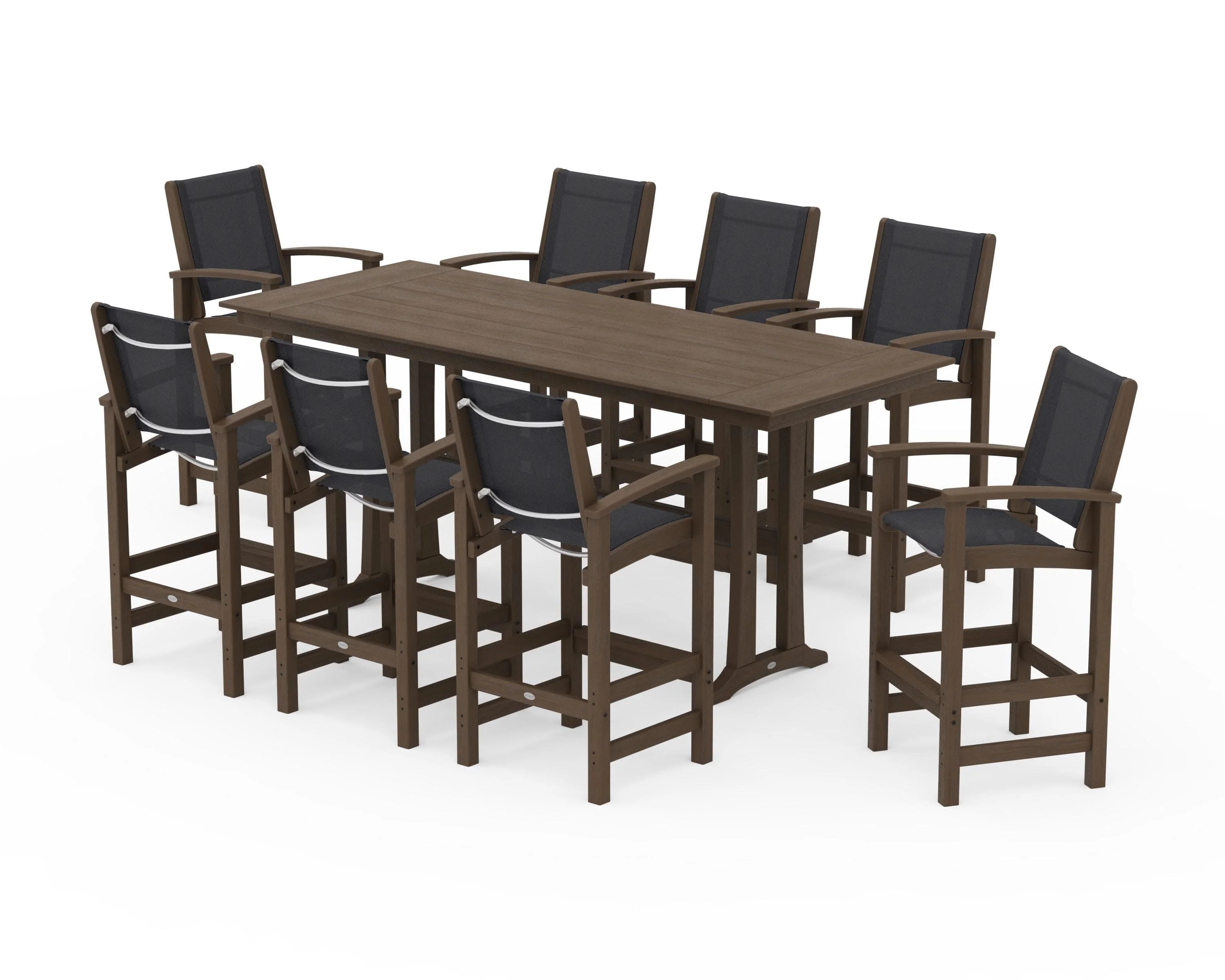 Coastal 9-Piece Farmhouse Bar Set with Trestle Legs - Image 126