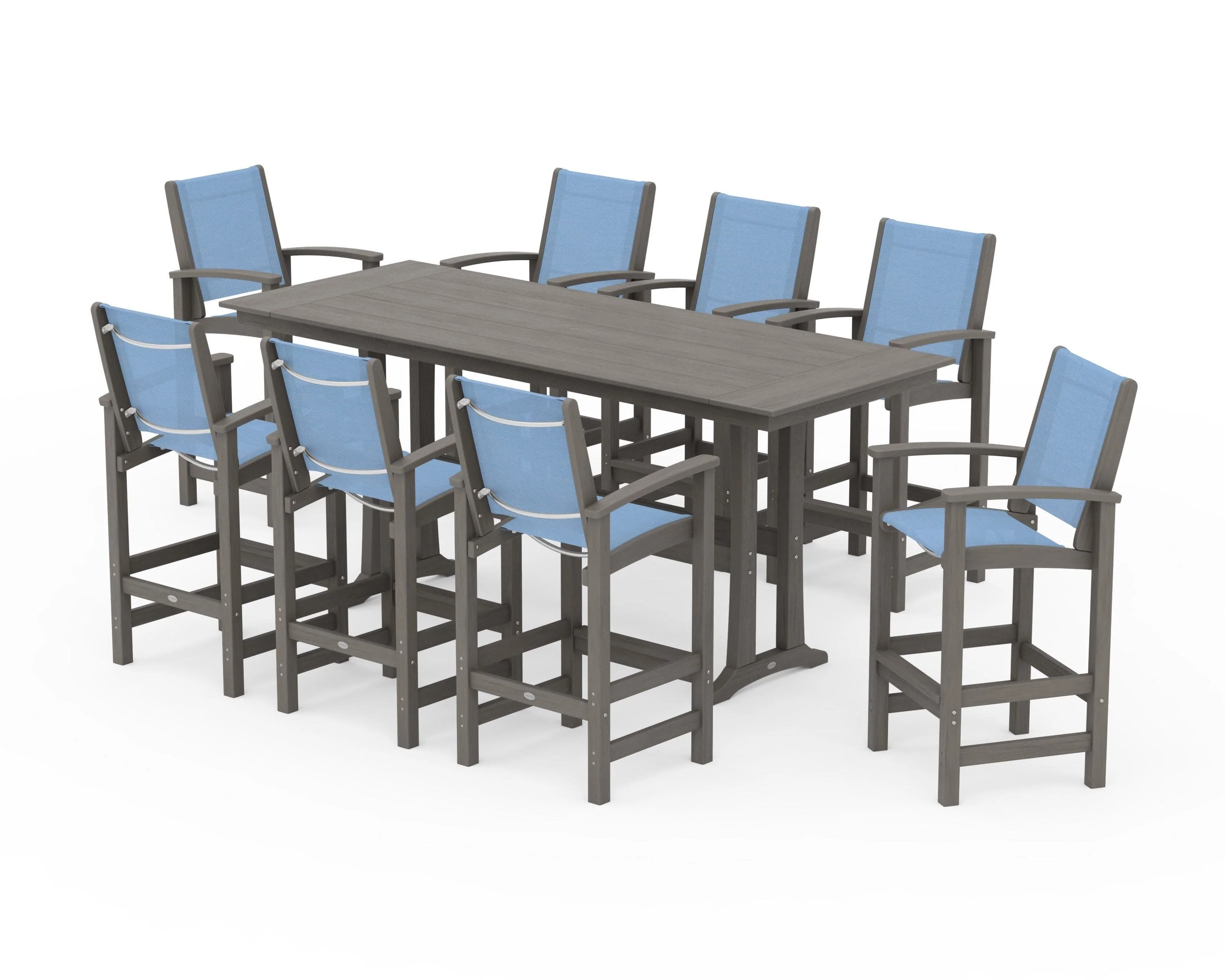 Coastal 9-Piece Farmhouse Bar Set with Trestle Legs - Image 128