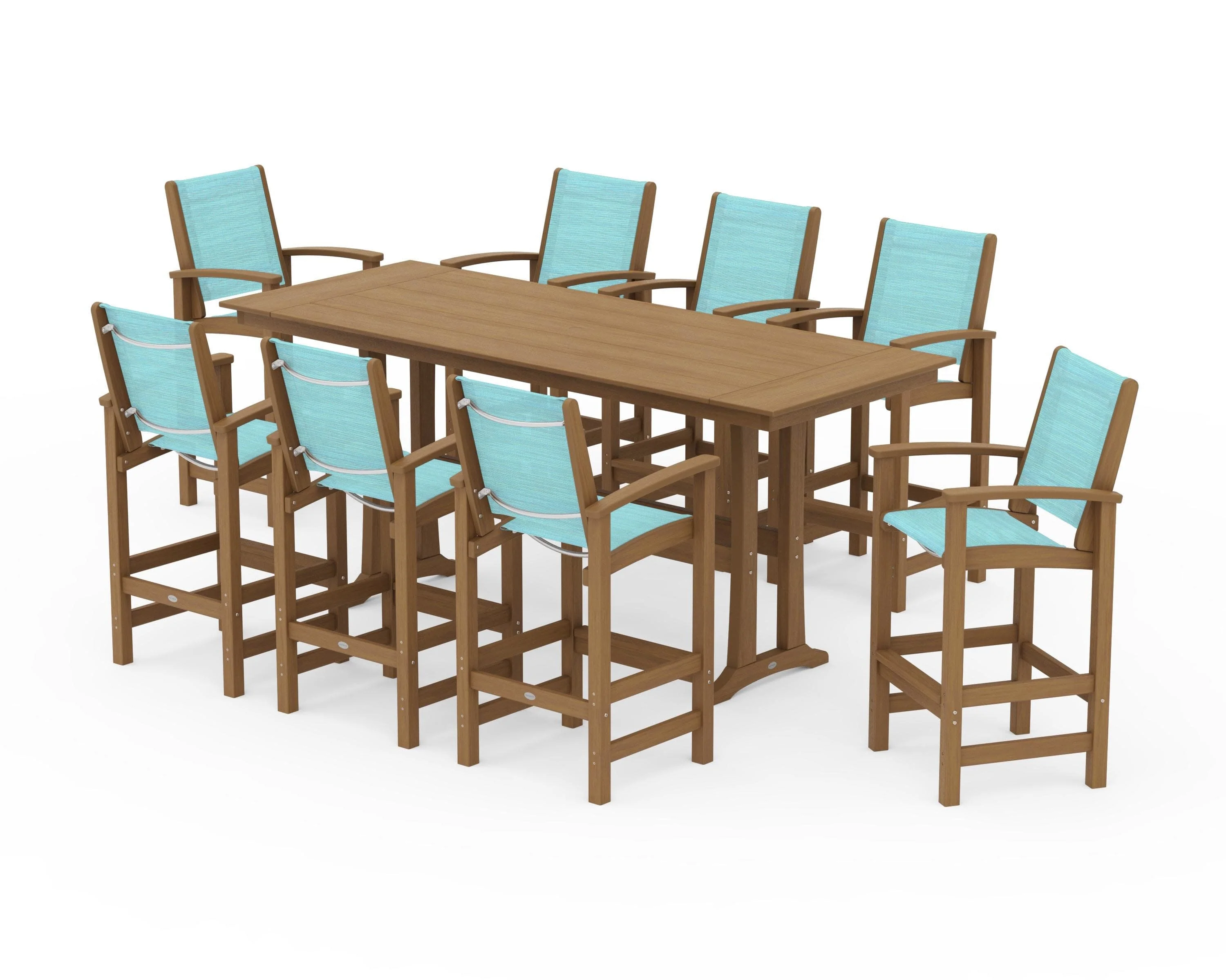 Coastal 9-Piece Farmhouse Bar Set with Trestle Legs - Image 129