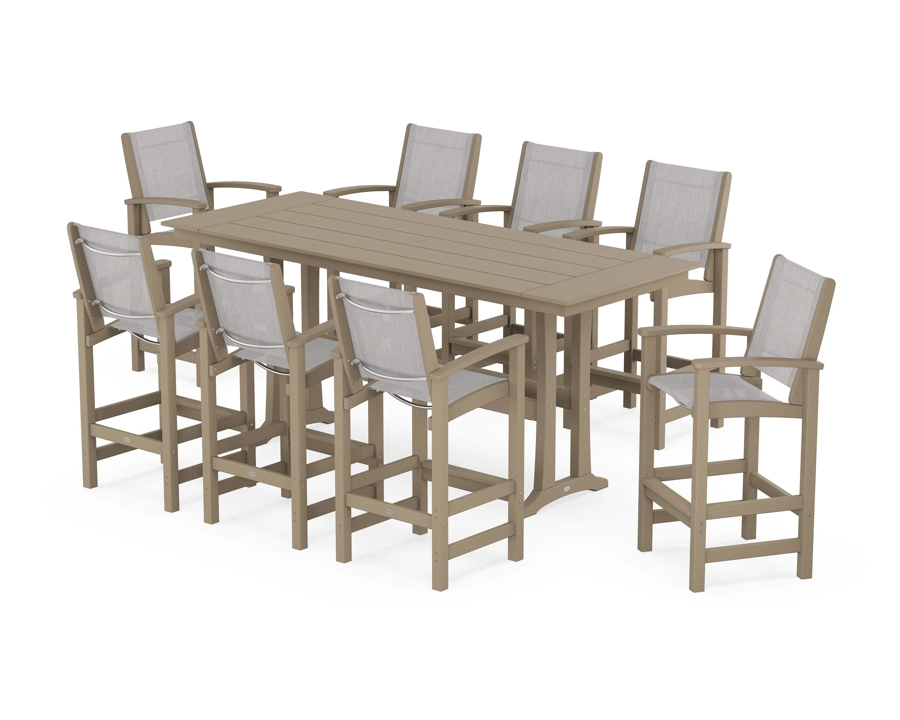 Coastal 9-Piece Farmhouse Bar Set with Trestle Legs - Image 13