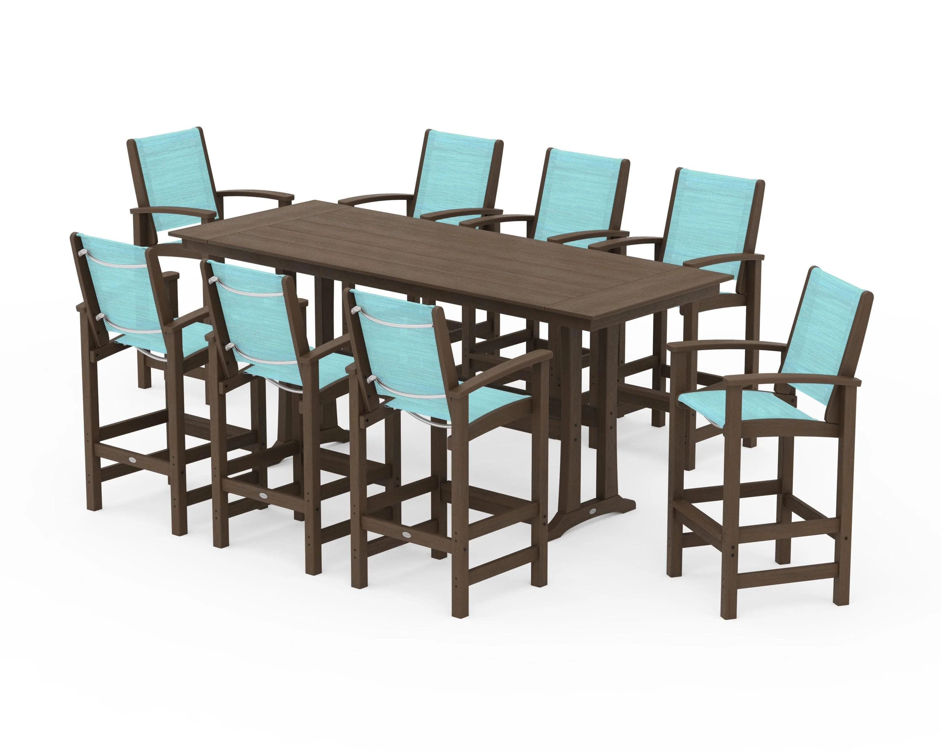 Coastal 9-Piece Farmhouse Bar Set with Trestle Legs - Image 130