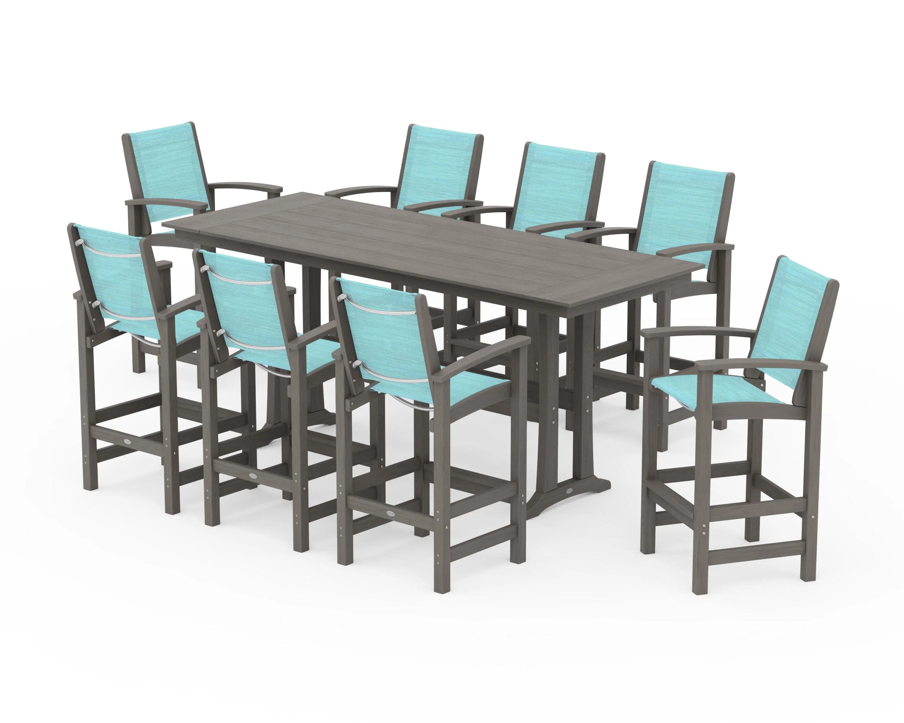 Coastal 9-Piece Farmhouse Bar Set with Trestle Legs - Image 131