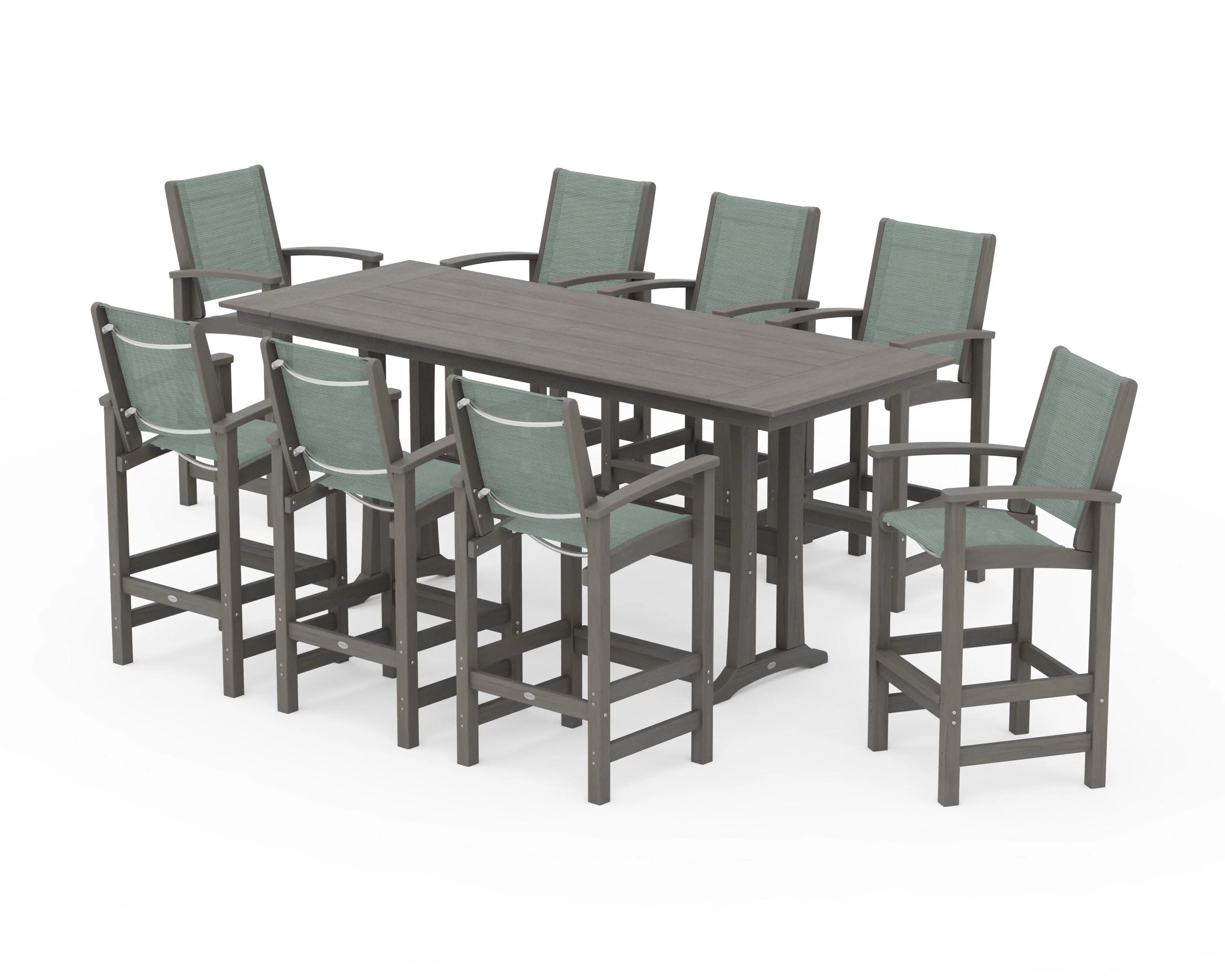 Coastal 9-Piece Farmhouse Bar Set with Trestle Legs - Image 136