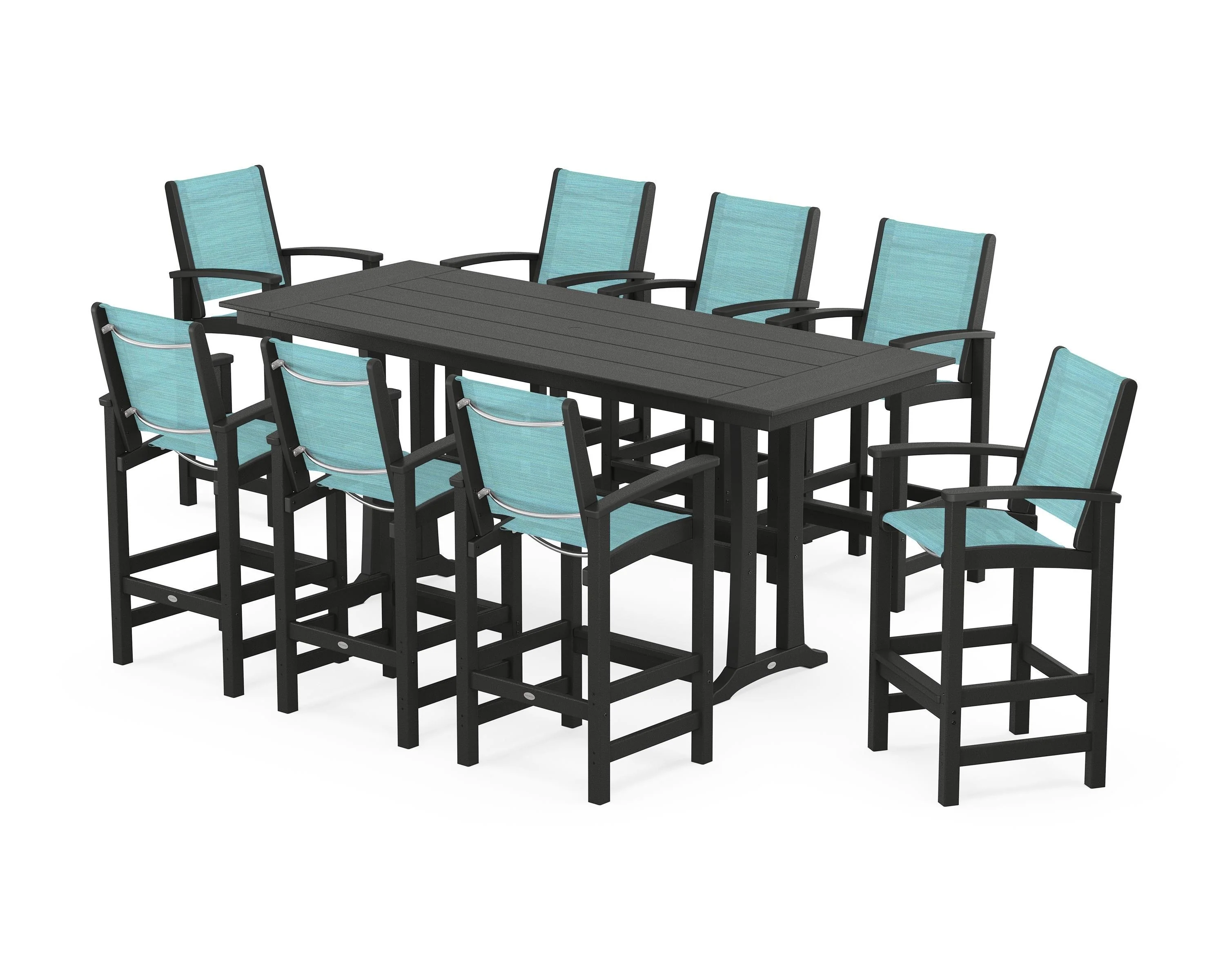 Coastal 9-Piece Farmhouse Bar Set with Trestle Legs - Image 14