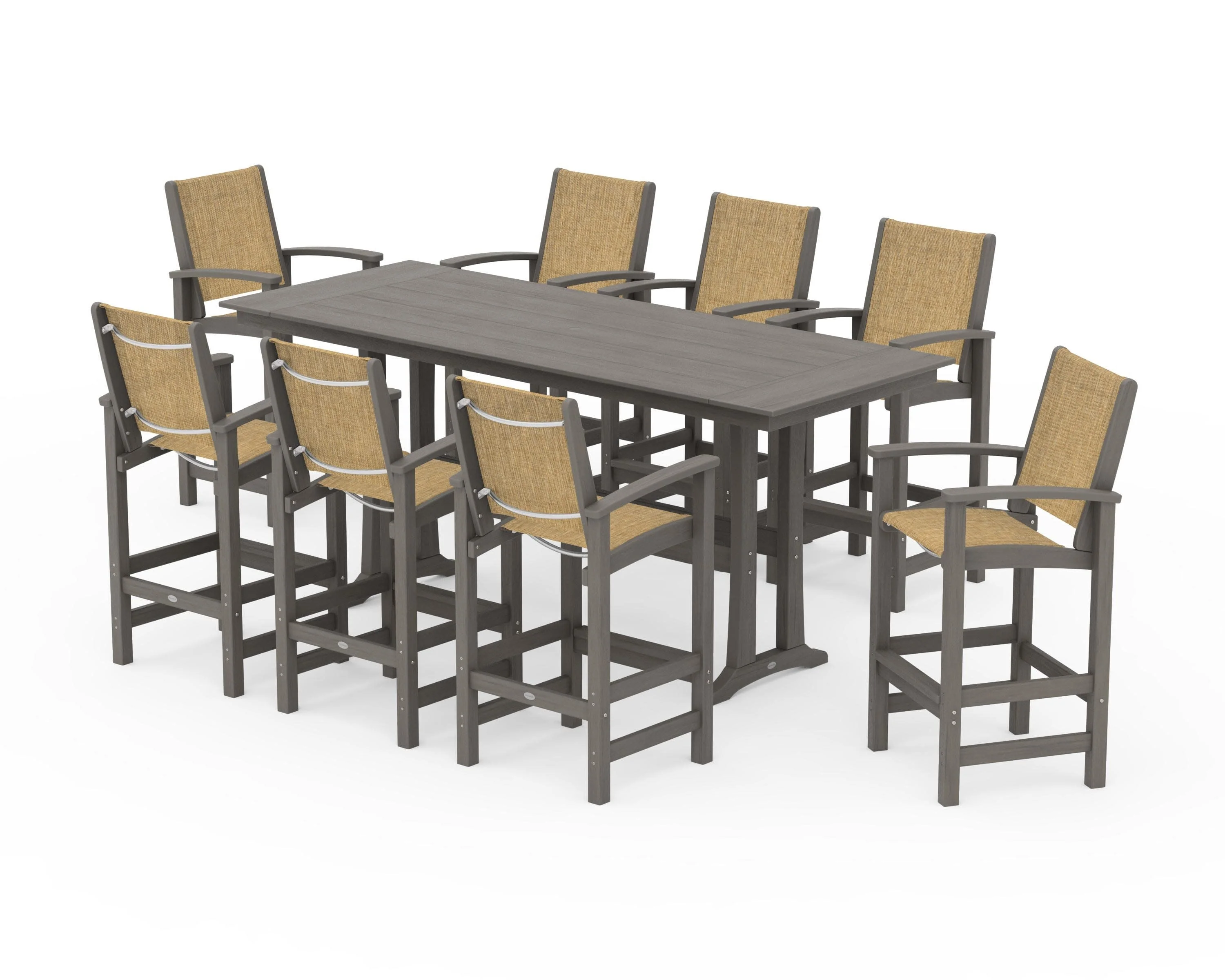 Coastal 9-Piece Farmhouse Bar Set with Trestle Legs - Image 145