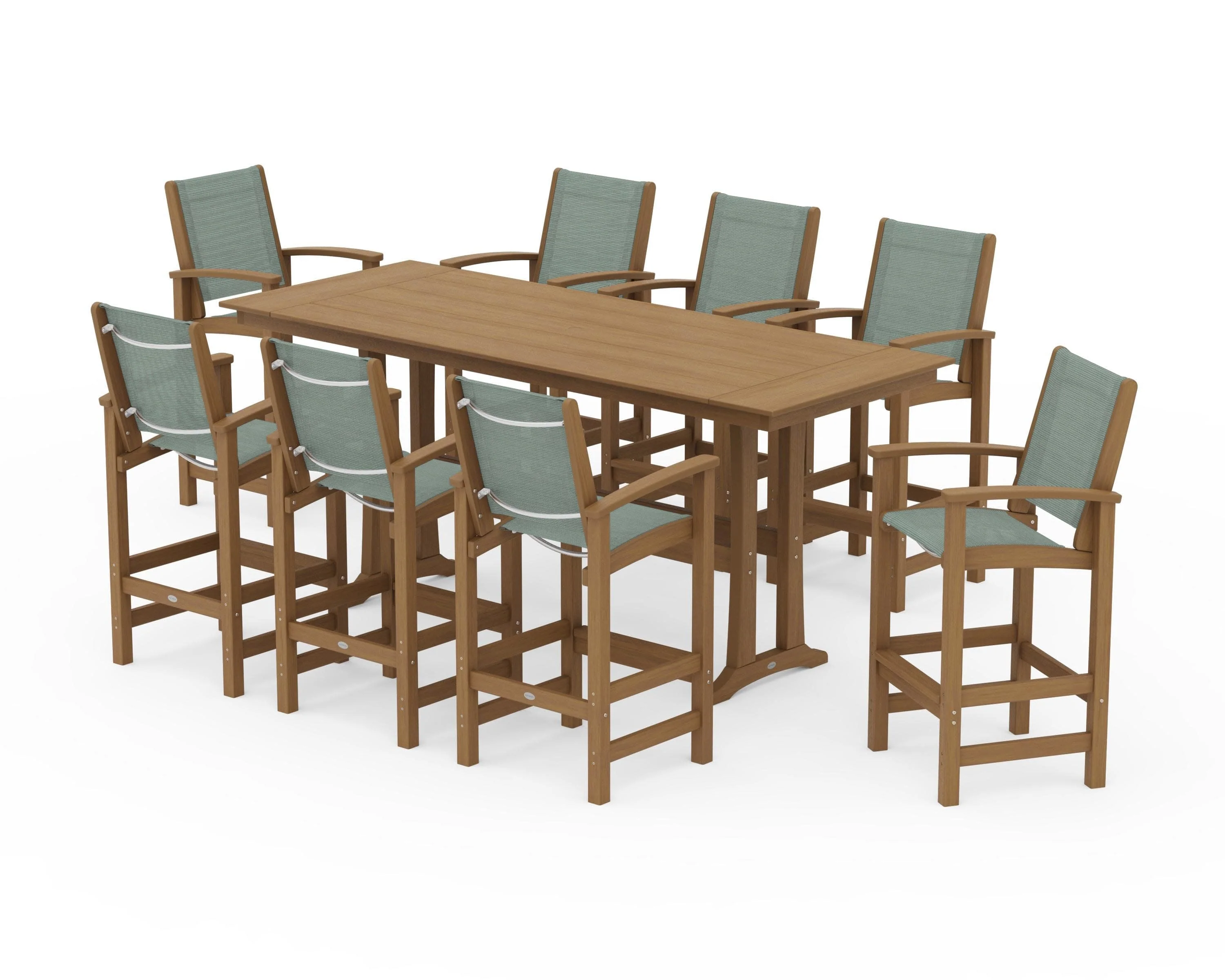 Coastal 9-Piece Farmhouse Bar Set with Trestle Legs - Image 146