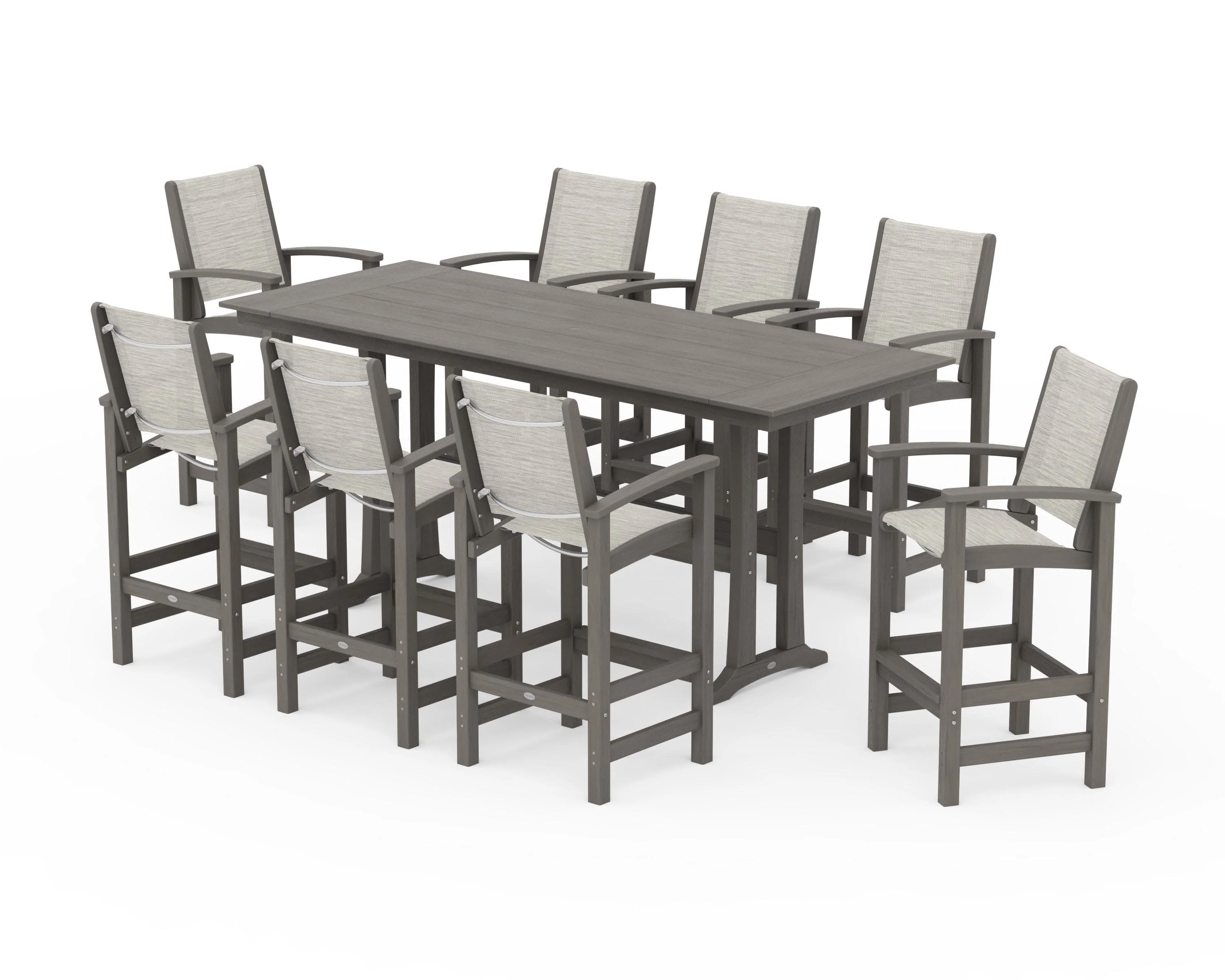 Coastal 9-Piece Farmhouse Bar Set with Trestle Legs - Image 149