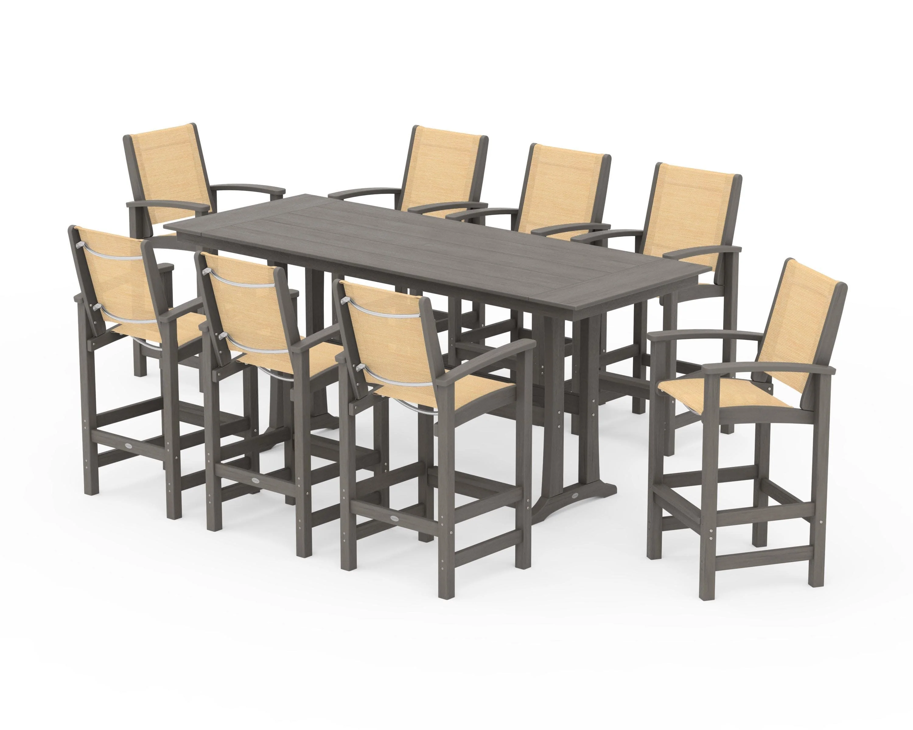 Coastal 9-Piece Farmhouse Bar Set with Trestle Legs - Image 151
