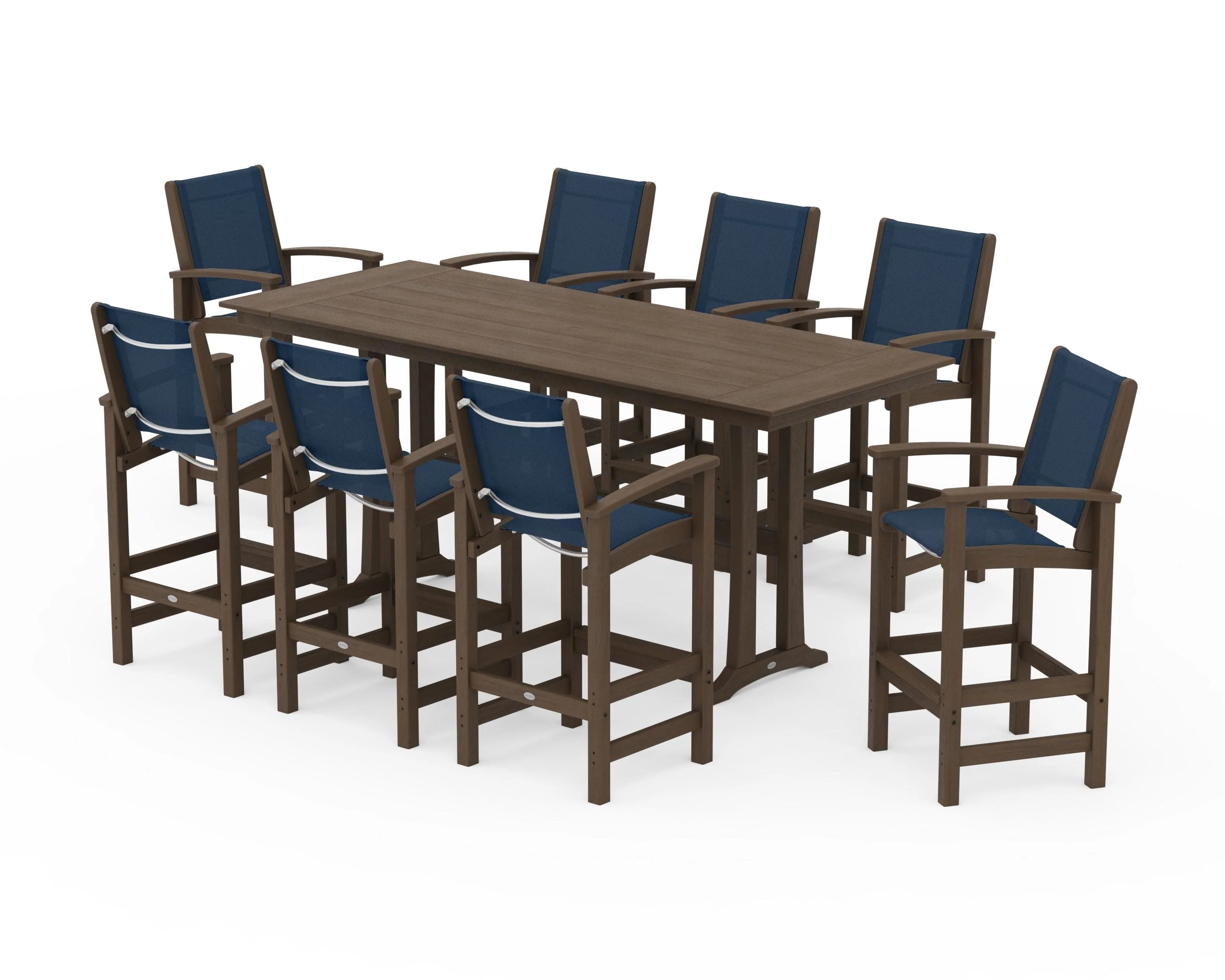 Coastal 9-Piece Farmhouse Bar Set with Trestle Legs - Image 152