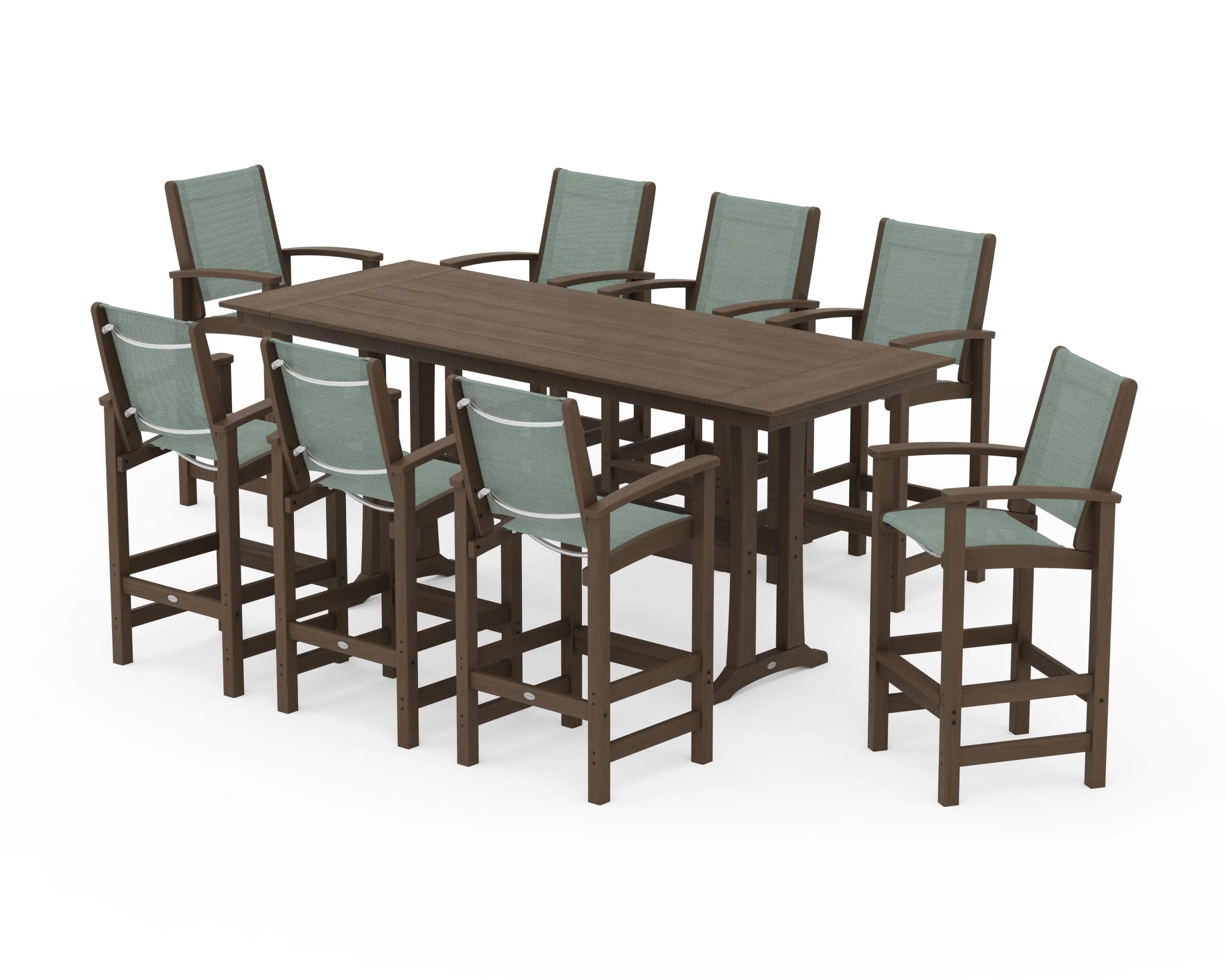 Coastal 9-Piece Farmhouse Bar Set with Trestle Legs - Image 153