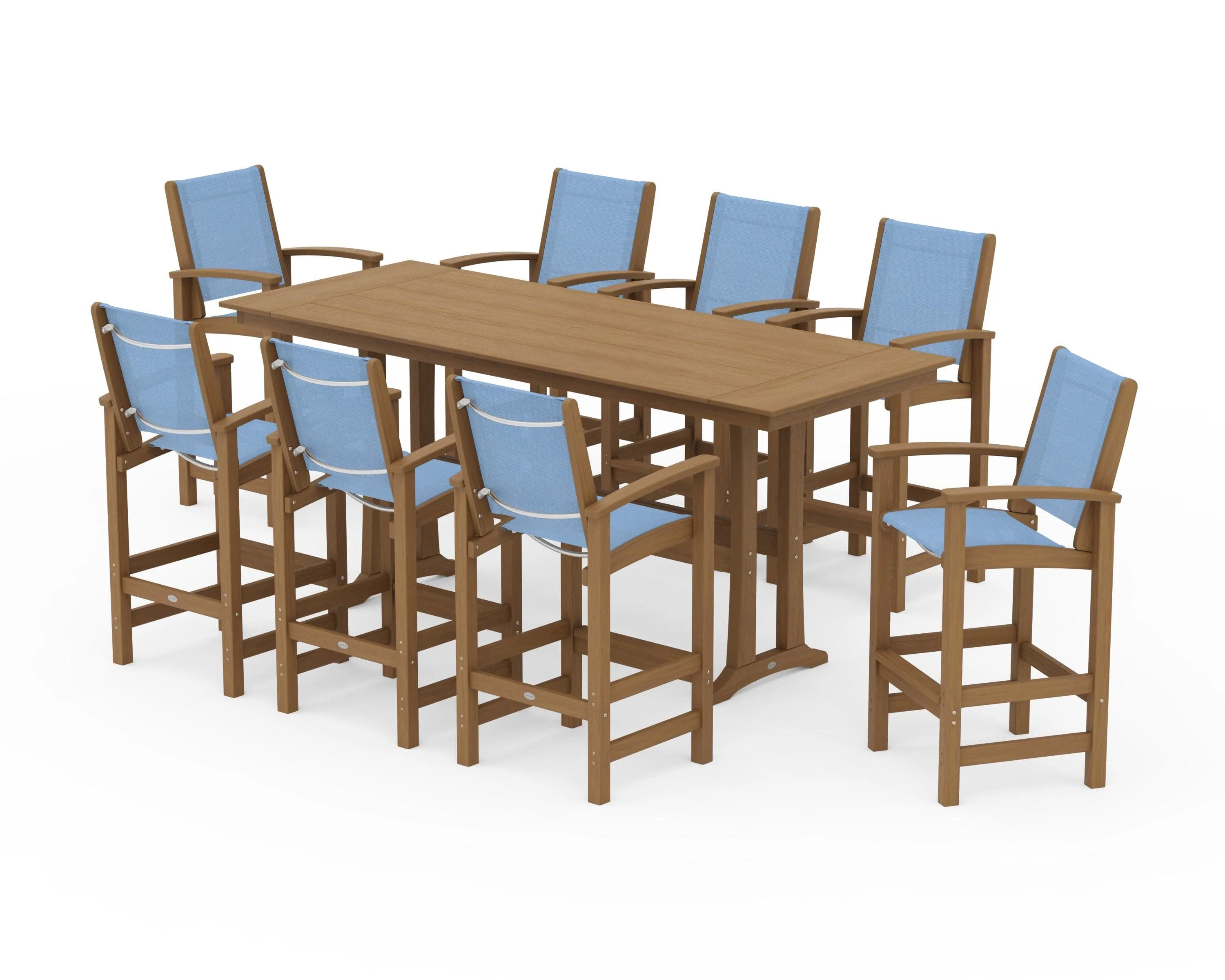 Coastal 9-Piece Farmhouse Bar Set with Trestle Legs - Image 155
