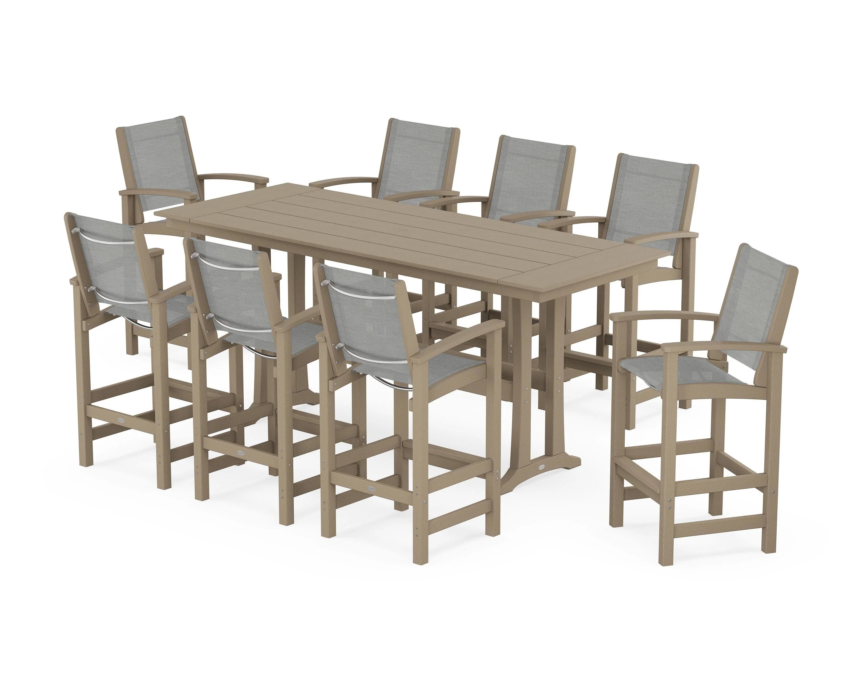 Coastal 9-Piece Farmhouse Bar Set with Trestle Legs - Image 17