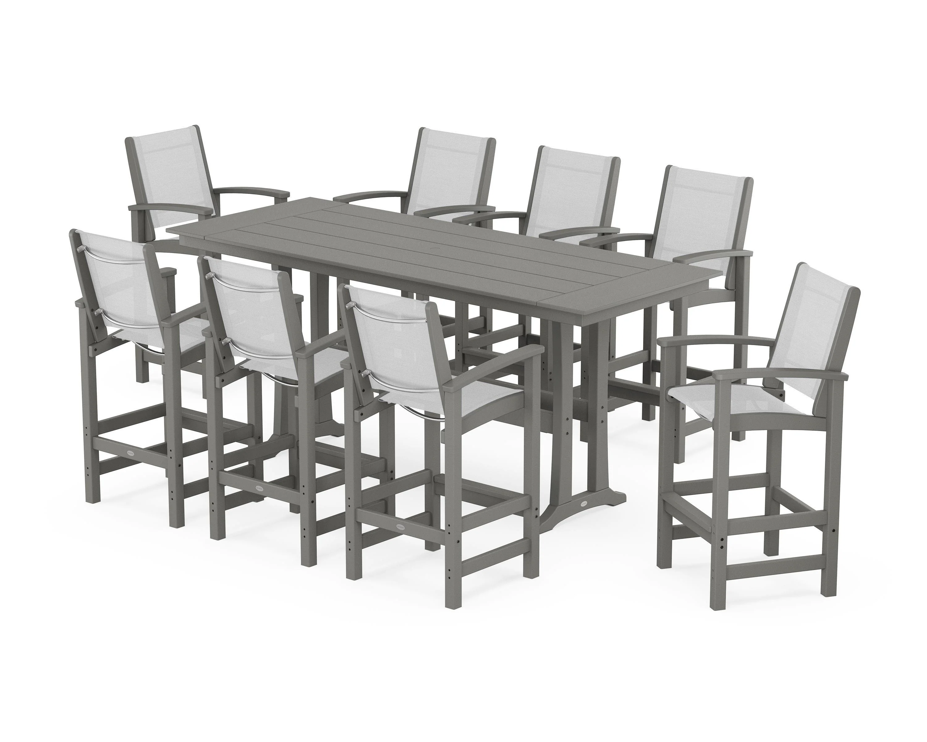 Coastal 9-Piece Farmhouse Bar Set with Trestle Legs - Image 39