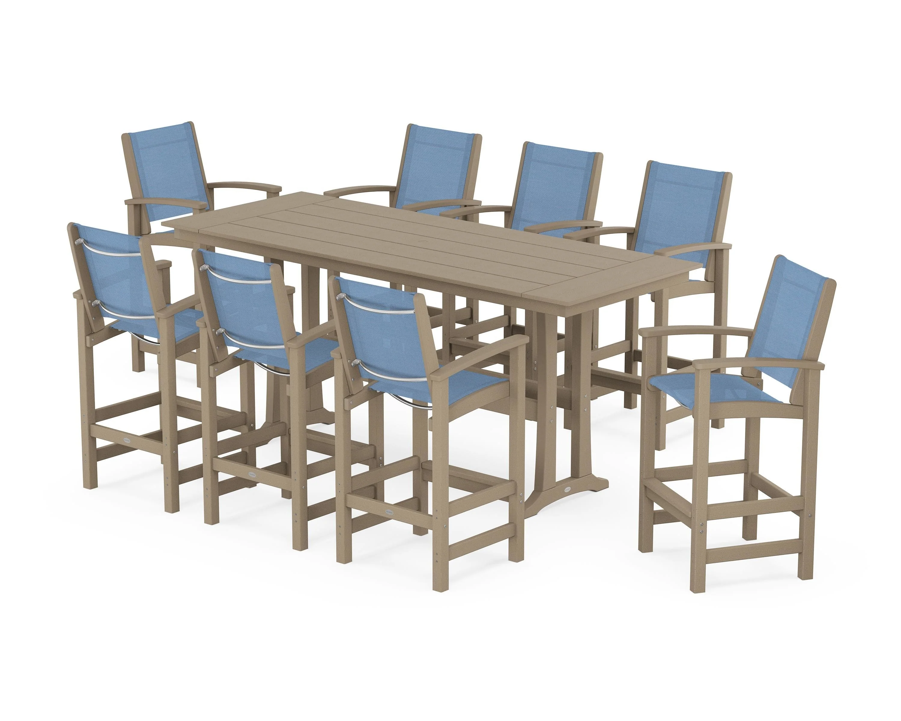 Coastal 9-Piece Farmhouse Bar Set with Trestle Legs - Image 4