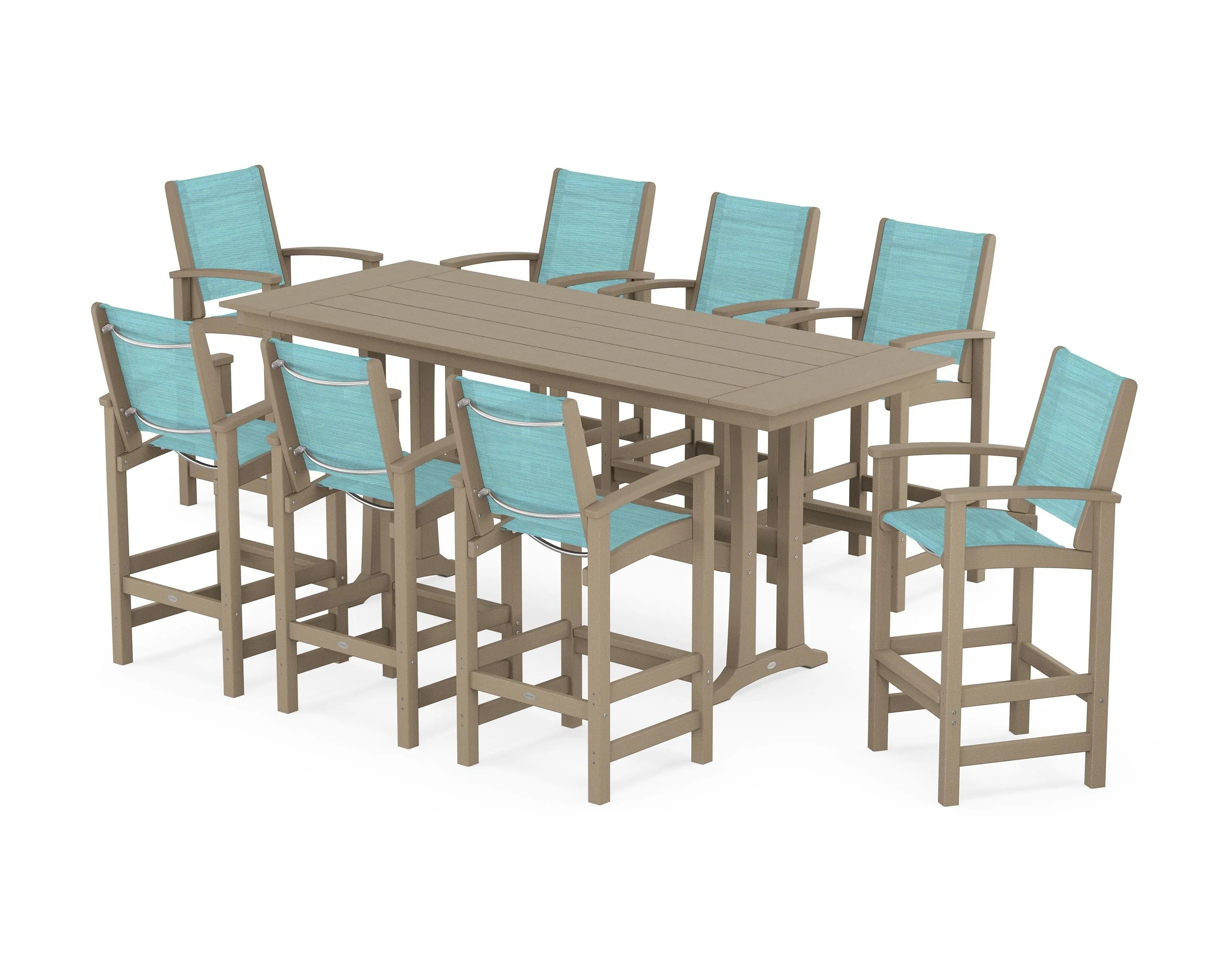 Coastal 9-Piece Farmhouse Bar Set with Trestle Legs - Image 41