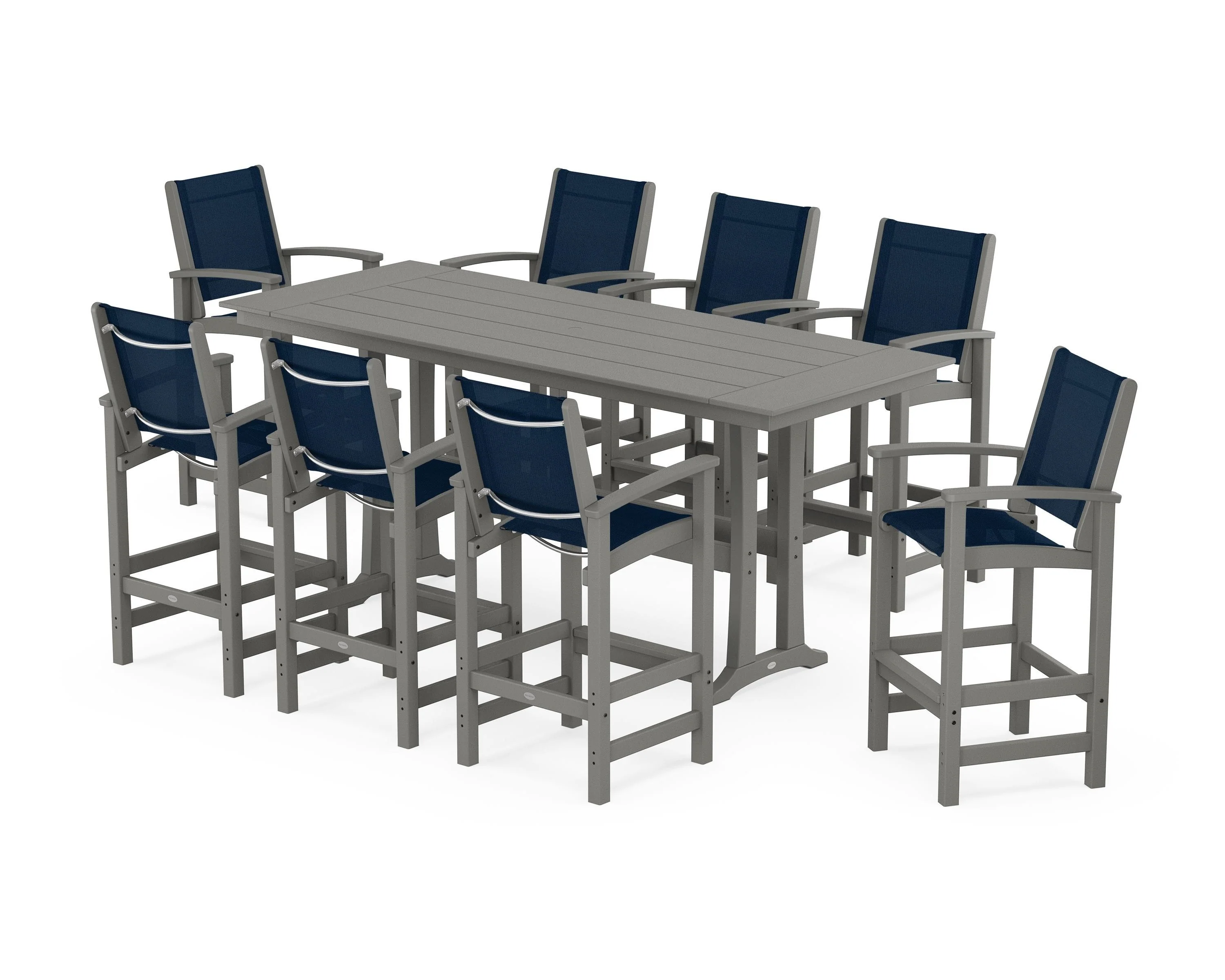 Coastal 9-Piece Farmhouse Bar Set with Trestle Legs - Image 44