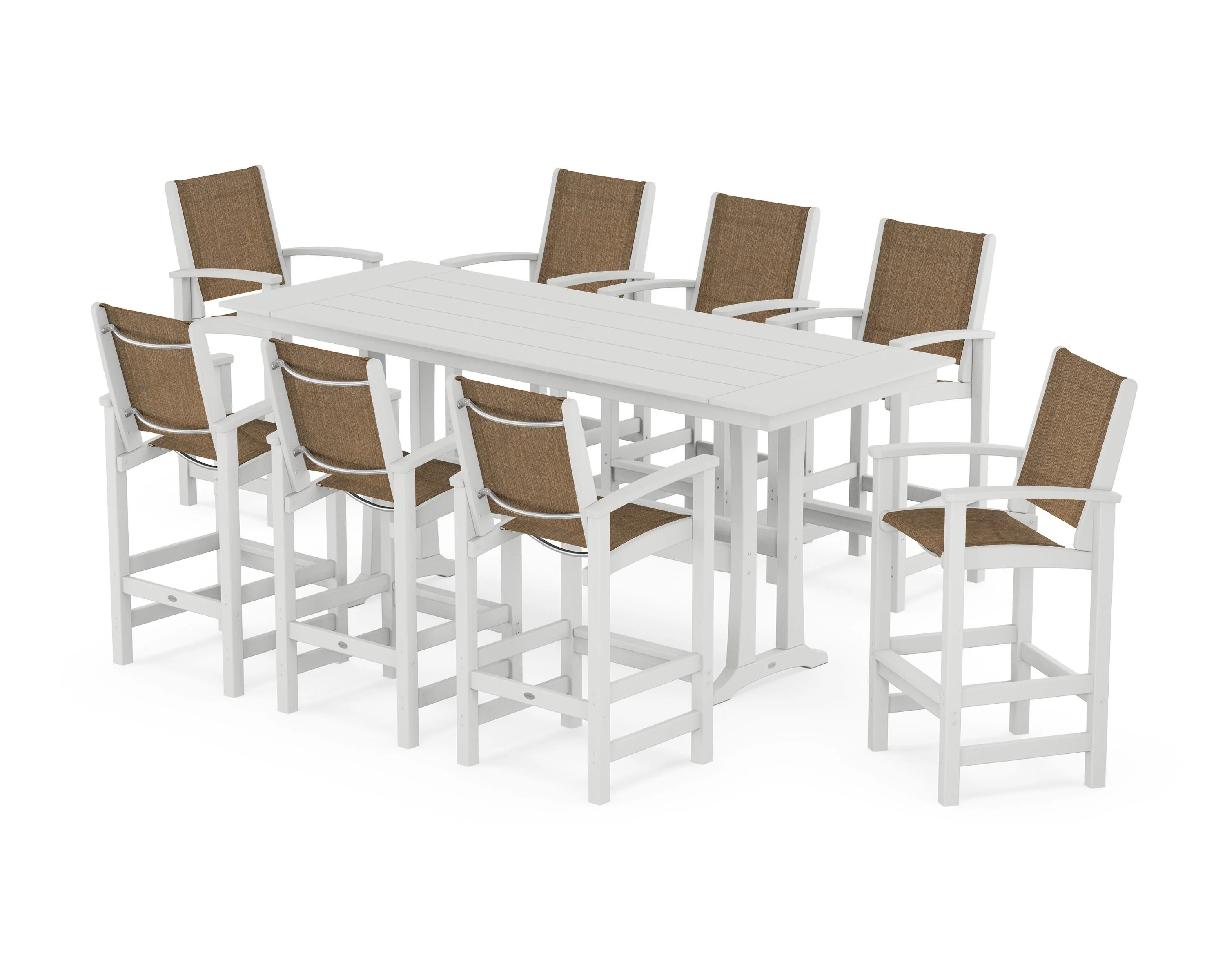 Coastal 9-Piece Farmhouse Bar Set with Trestle Legs - Image 45