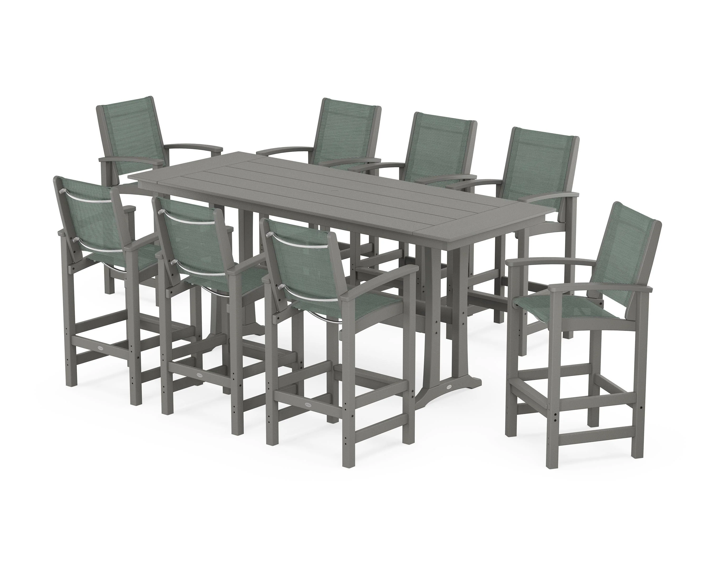 Coastal 9-Piece Farmhouse Bar Set with Trestle Legs - Image 46