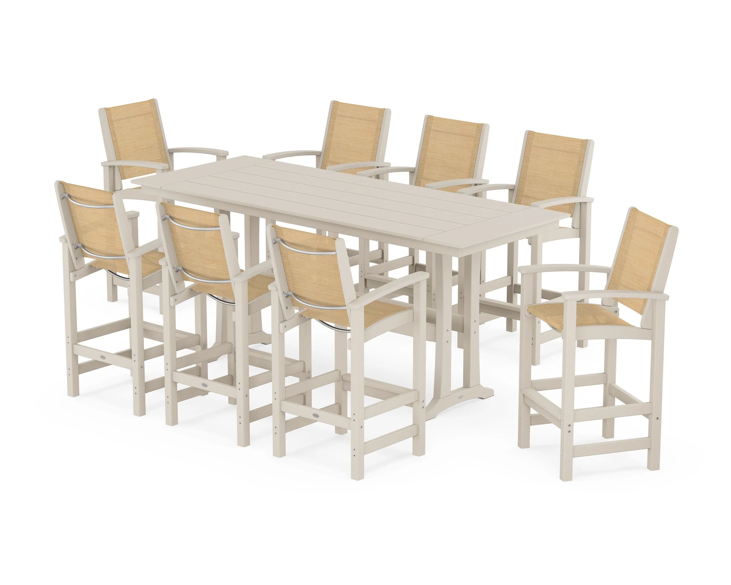 Coastal 9-Piece Farmhouse Bar Set with Trestle Legs - Image 47