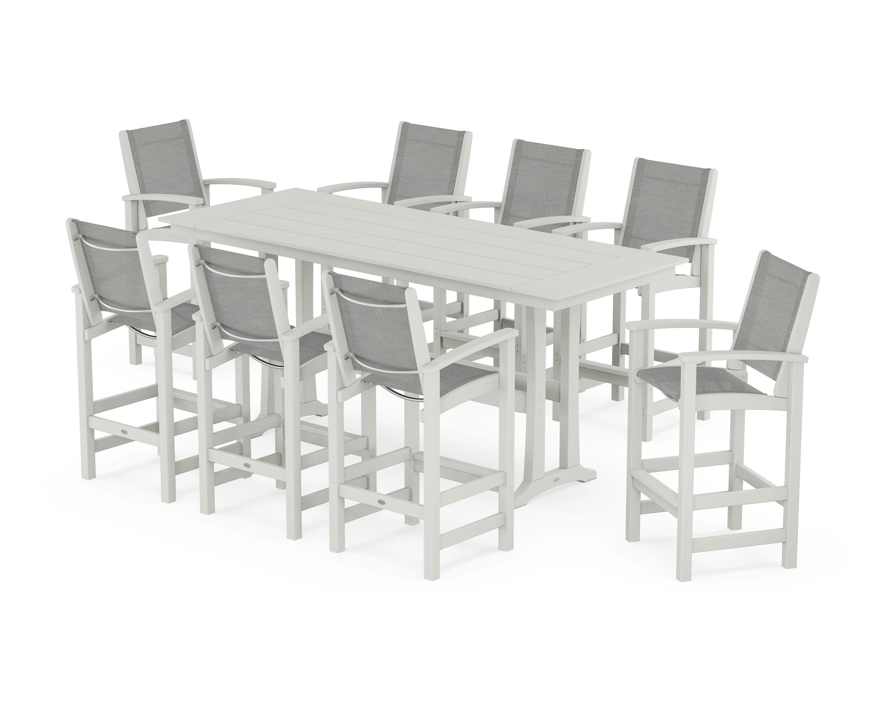 Coastal 9-Piece Farmhouse Bar Set with Trestle Legs - Image 5