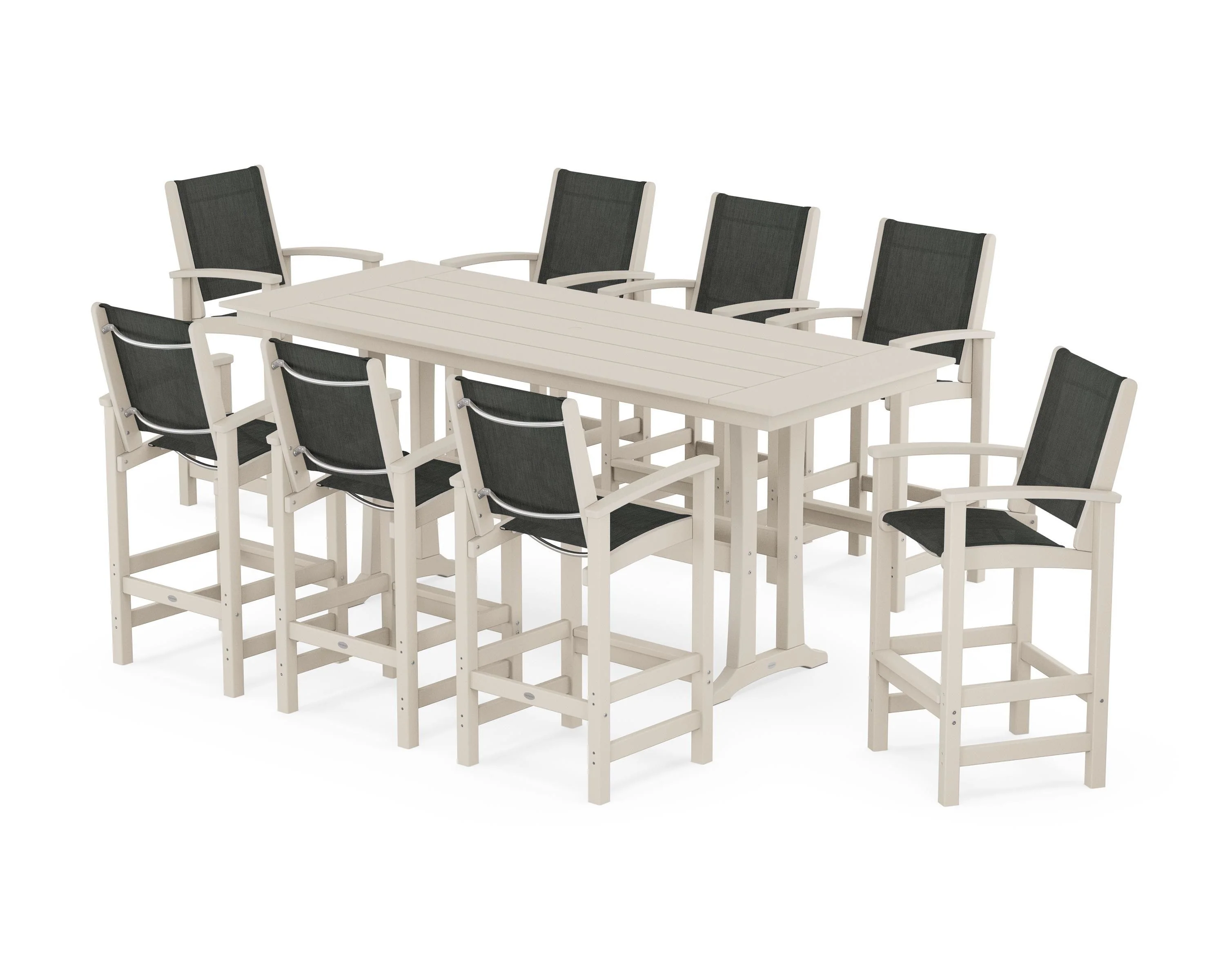 Coastal 9-Piece Farmhouse Bar Set with Trestle Legs - Image 51