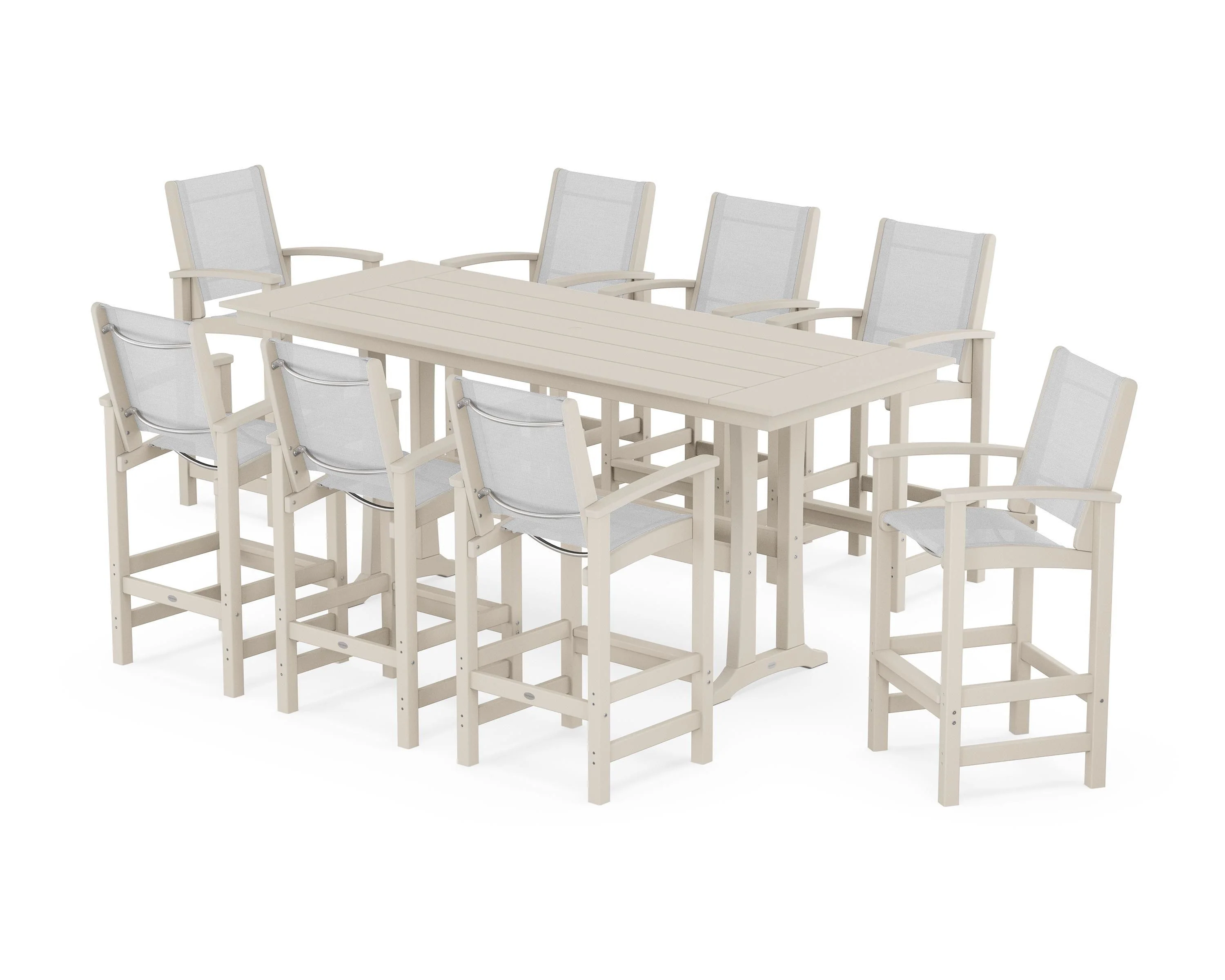 Coastal 9-Piece Farmhouse Bar Set with Trestle Legs - Image 54