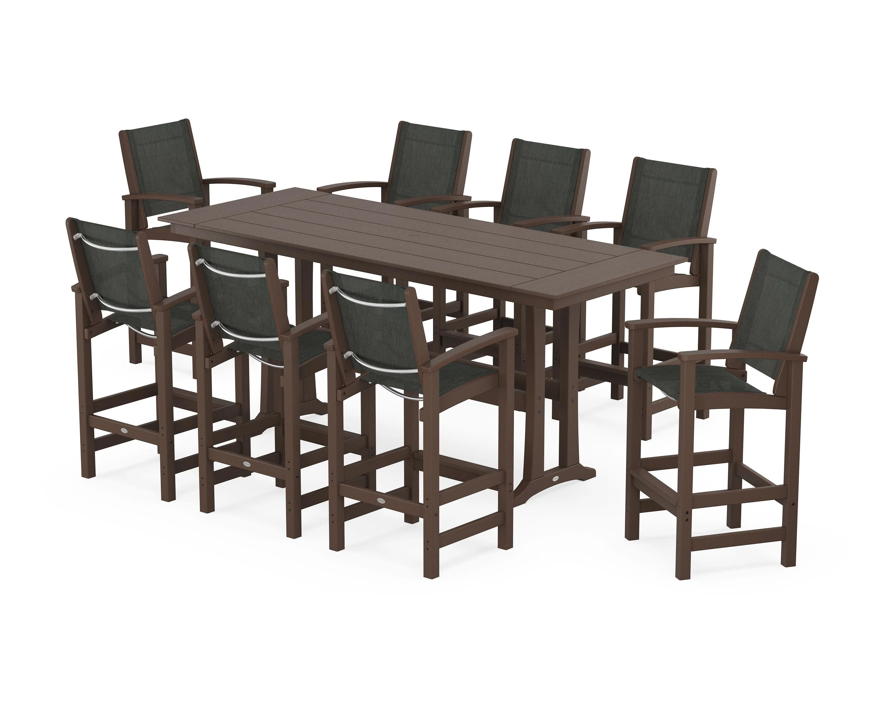 Coastal 9-Piece Farmhouse Bar Set with Trestle Legs - Image 6
