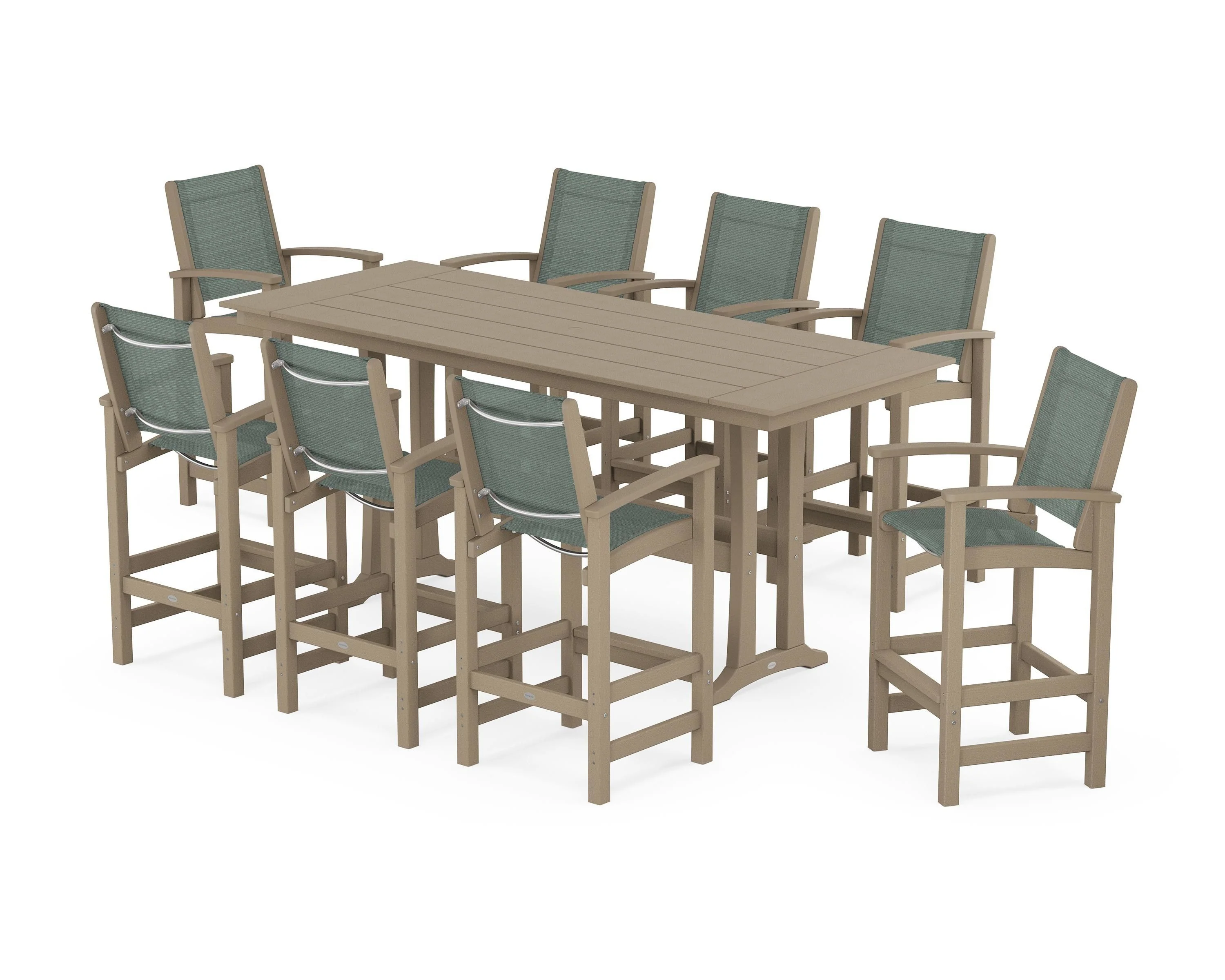 Coastal 9-Piece Farmhouse Bar Set with Trestle Legs - Image 61