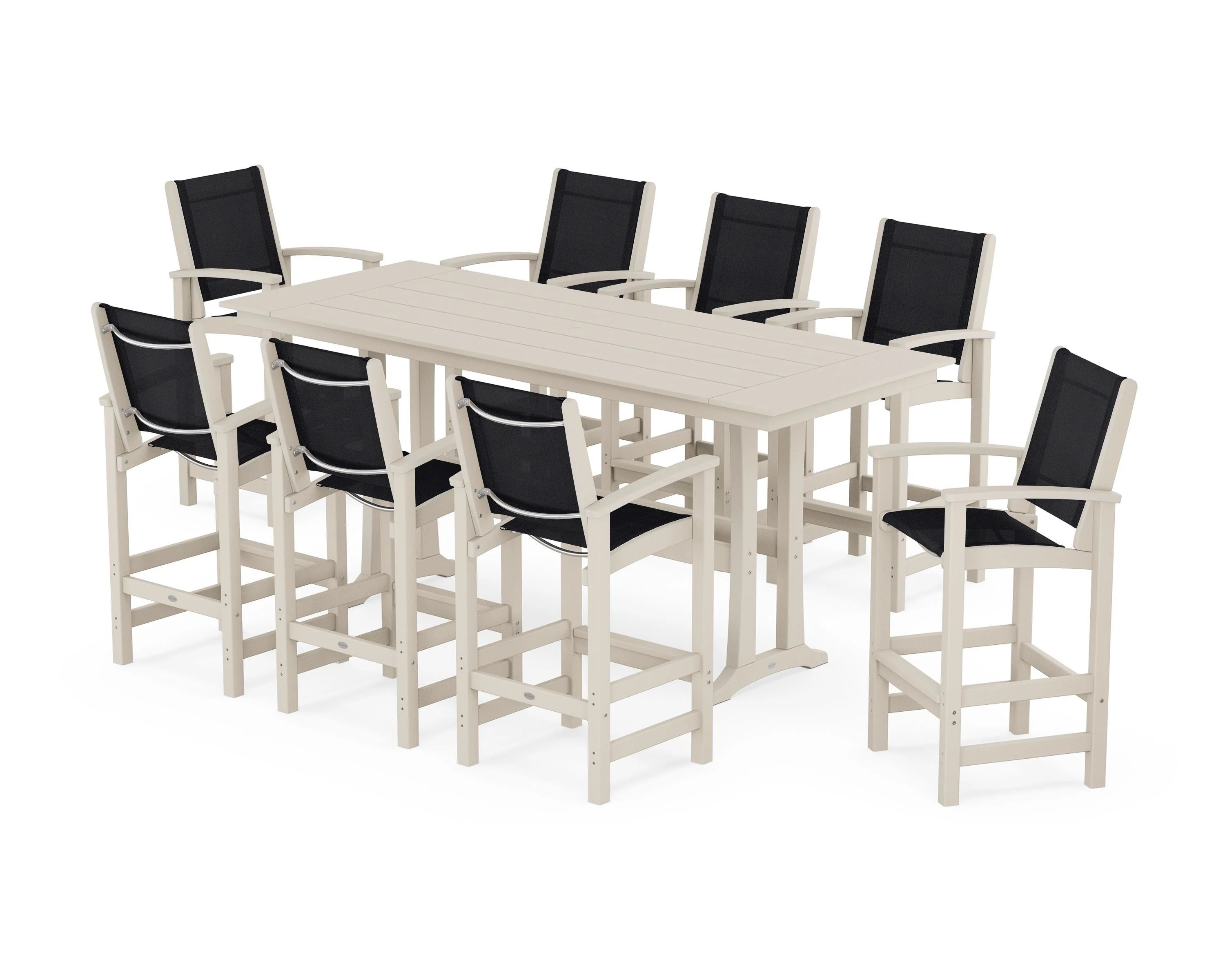 Coastal 9-Piece Farmhouse Bar Set with Trestle Legs - Image 62