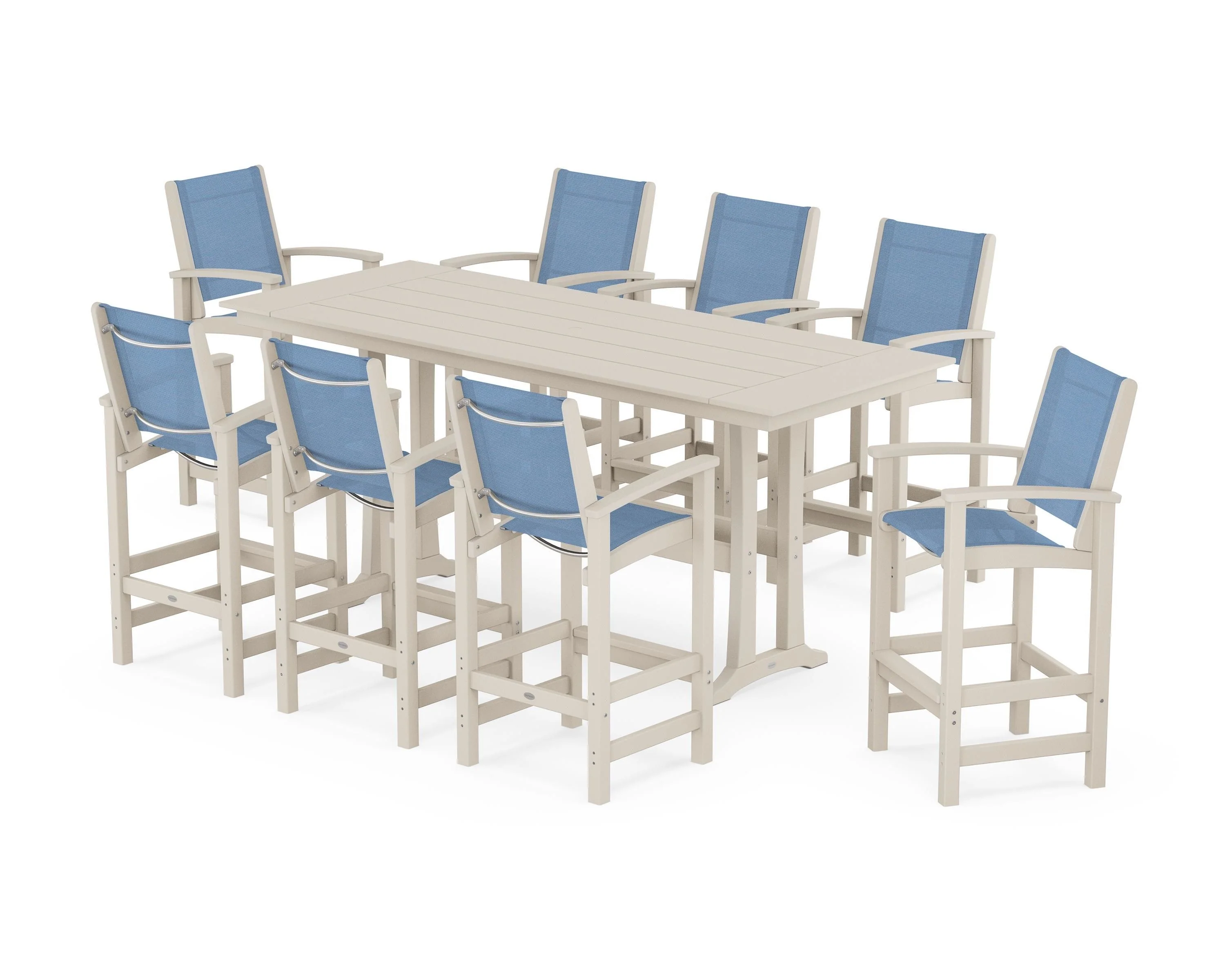 Coastal 9-Piece Farmhouse Bar Set with Trestle Legs - Image 65