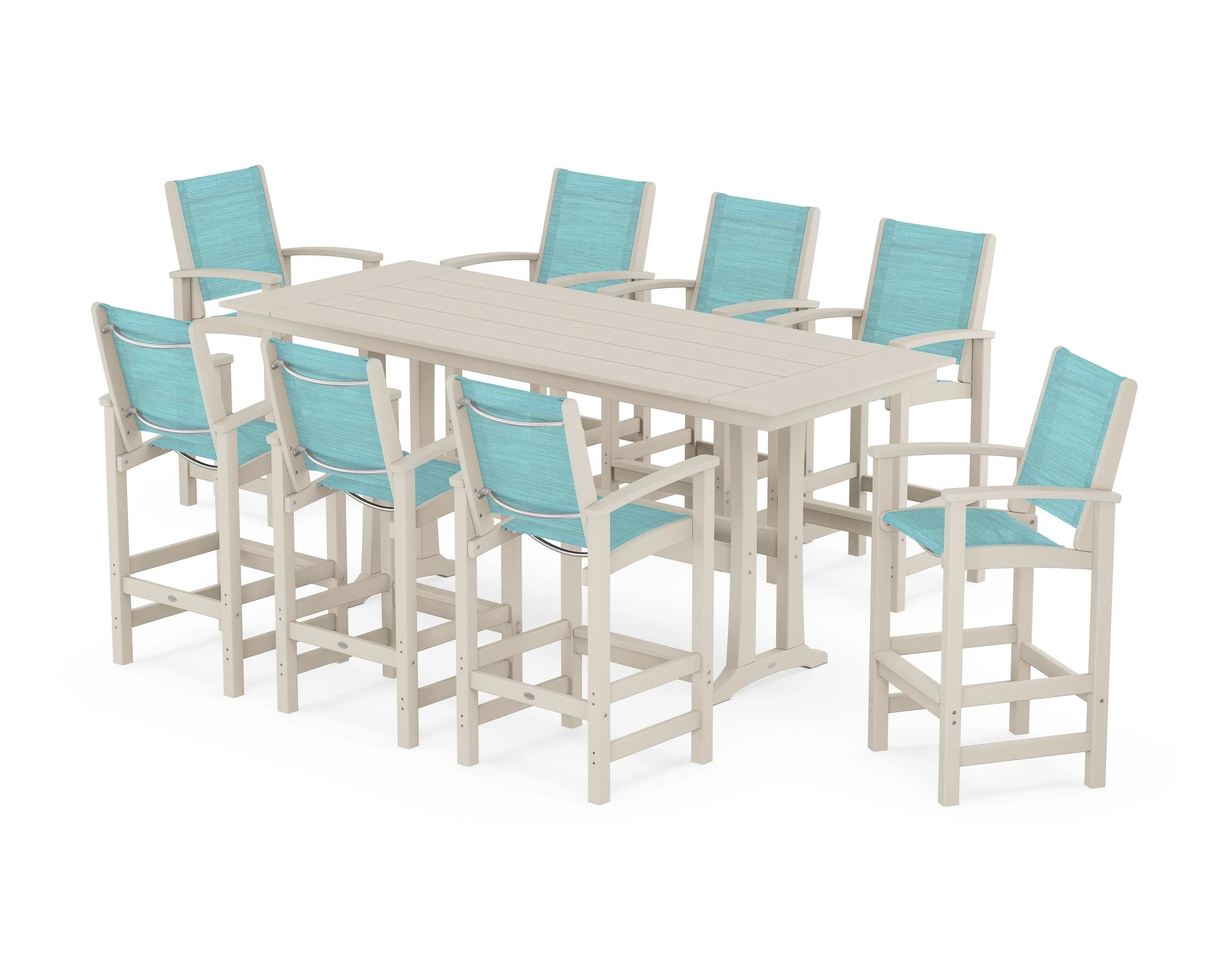 Coastal 9-Piece Farmhouse Bar Set with Trestle Legs - Image 66