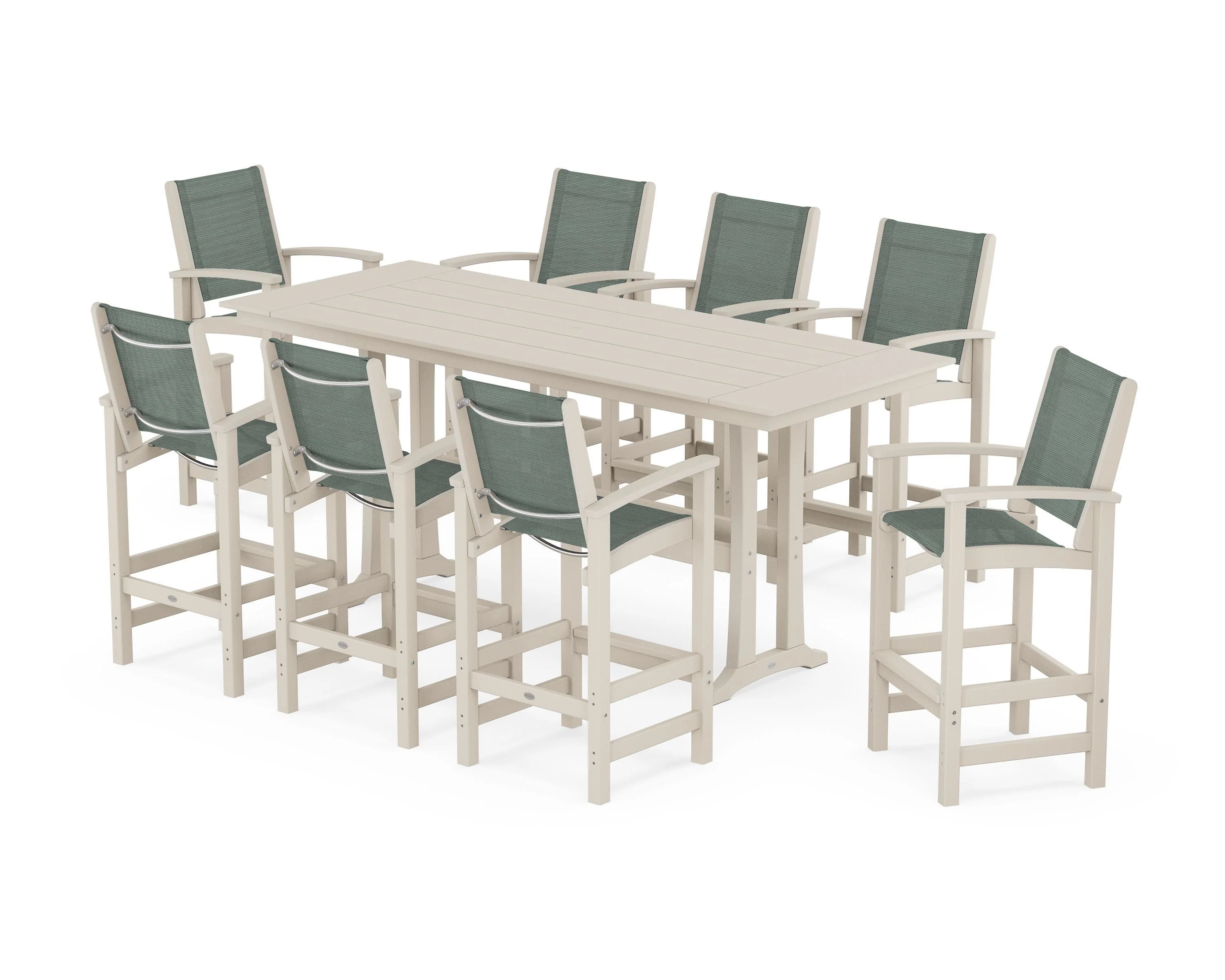 Coastal 9-Piece Farmhouse Bar Set with Trestle Legs - Image 67
