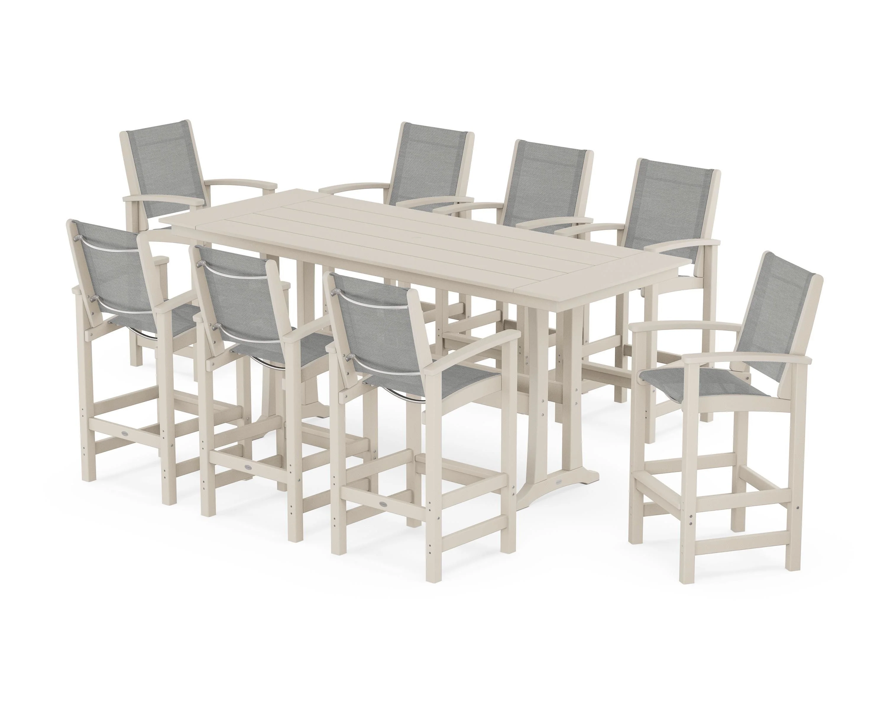 Coastal 9-Piece Farmhouse Bar Set with Trestle Legs - Image 68
