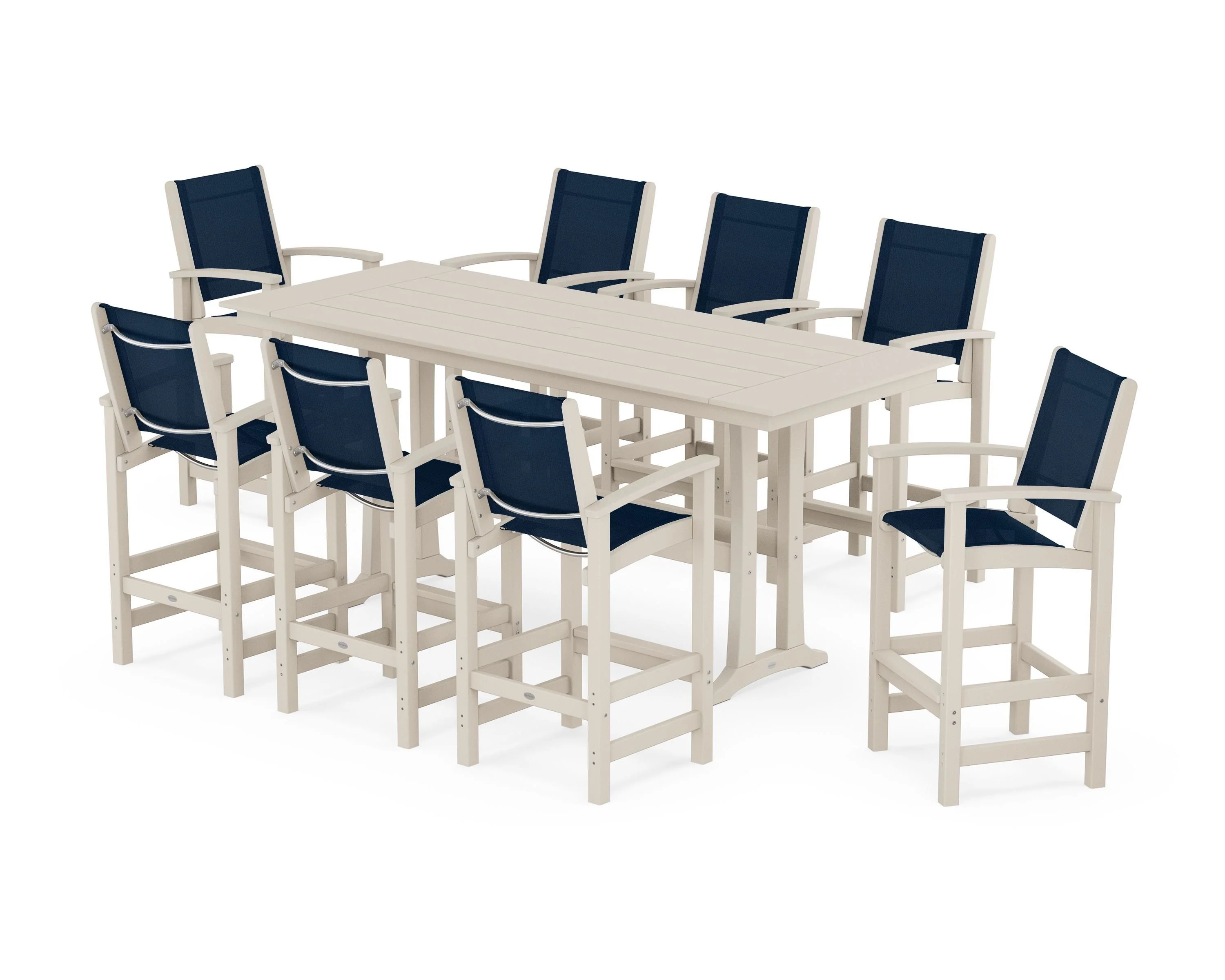 Coastal 9-Piece Farmhouse Bar Set with Trestle Legs - Image 69