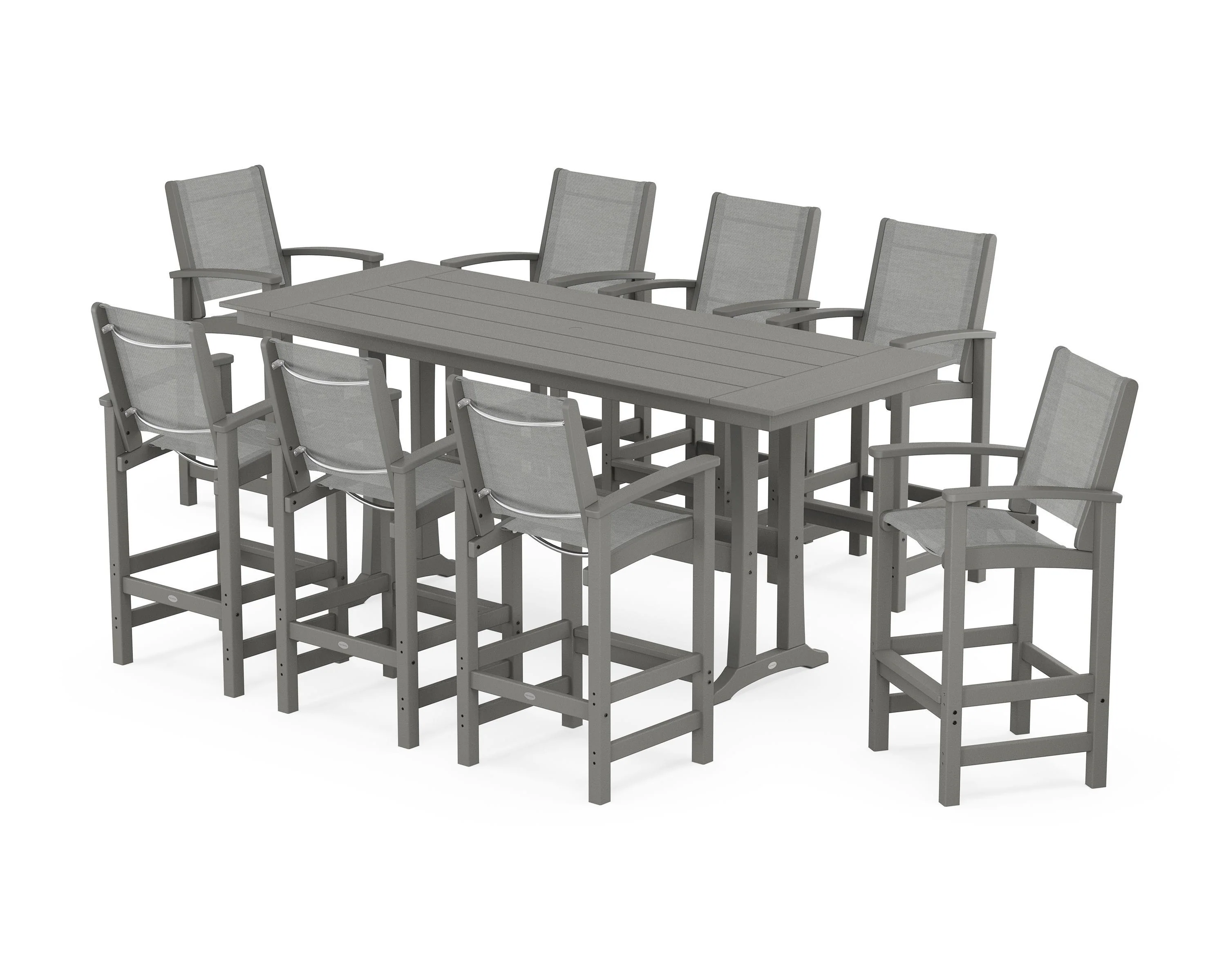 Coastal 9-Piece Farmhouse Bar Set with Trestle Legs - Image 73