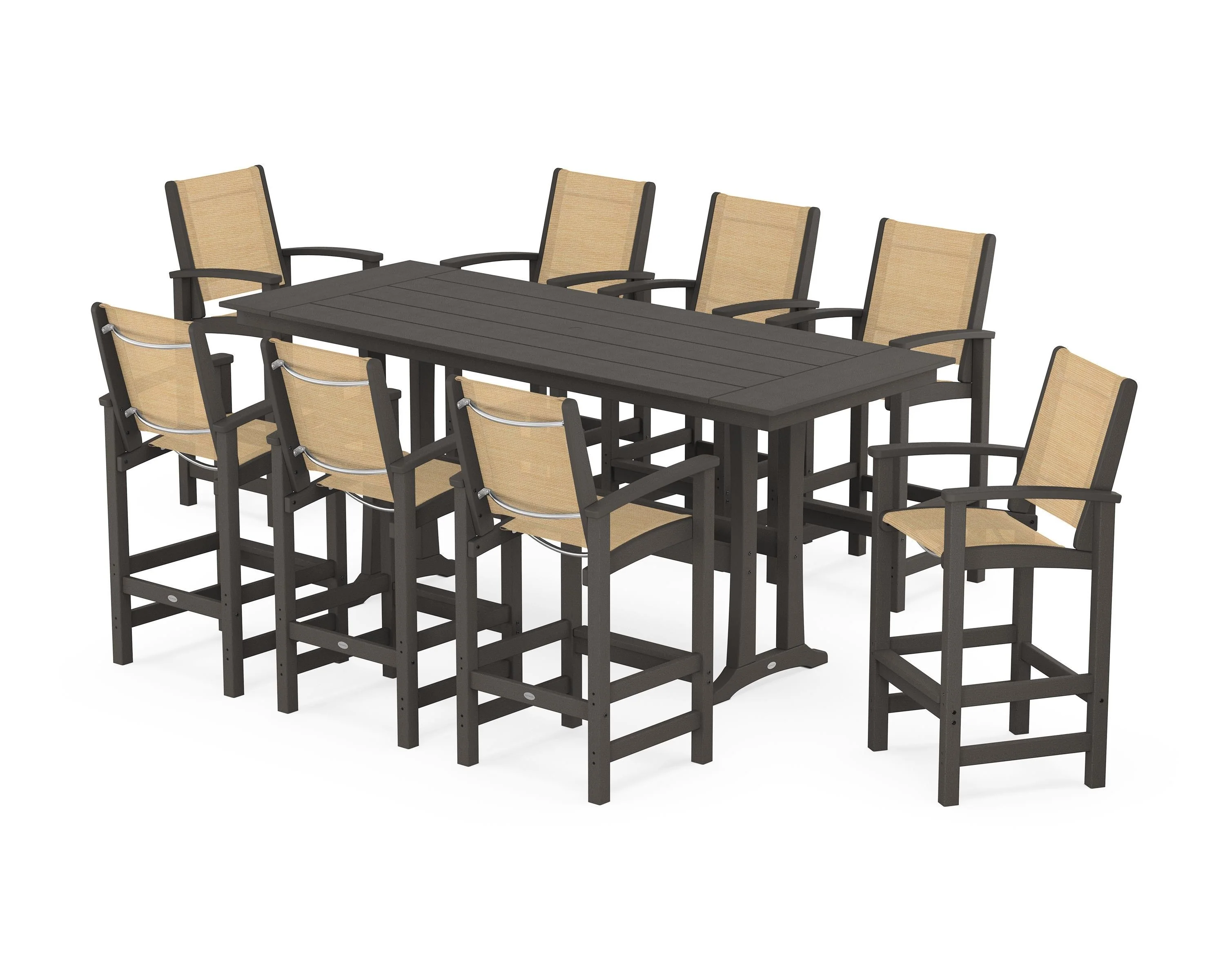 Coastal 9-Piece Farmhouse Bar Set with Trestle Legs - Image 76