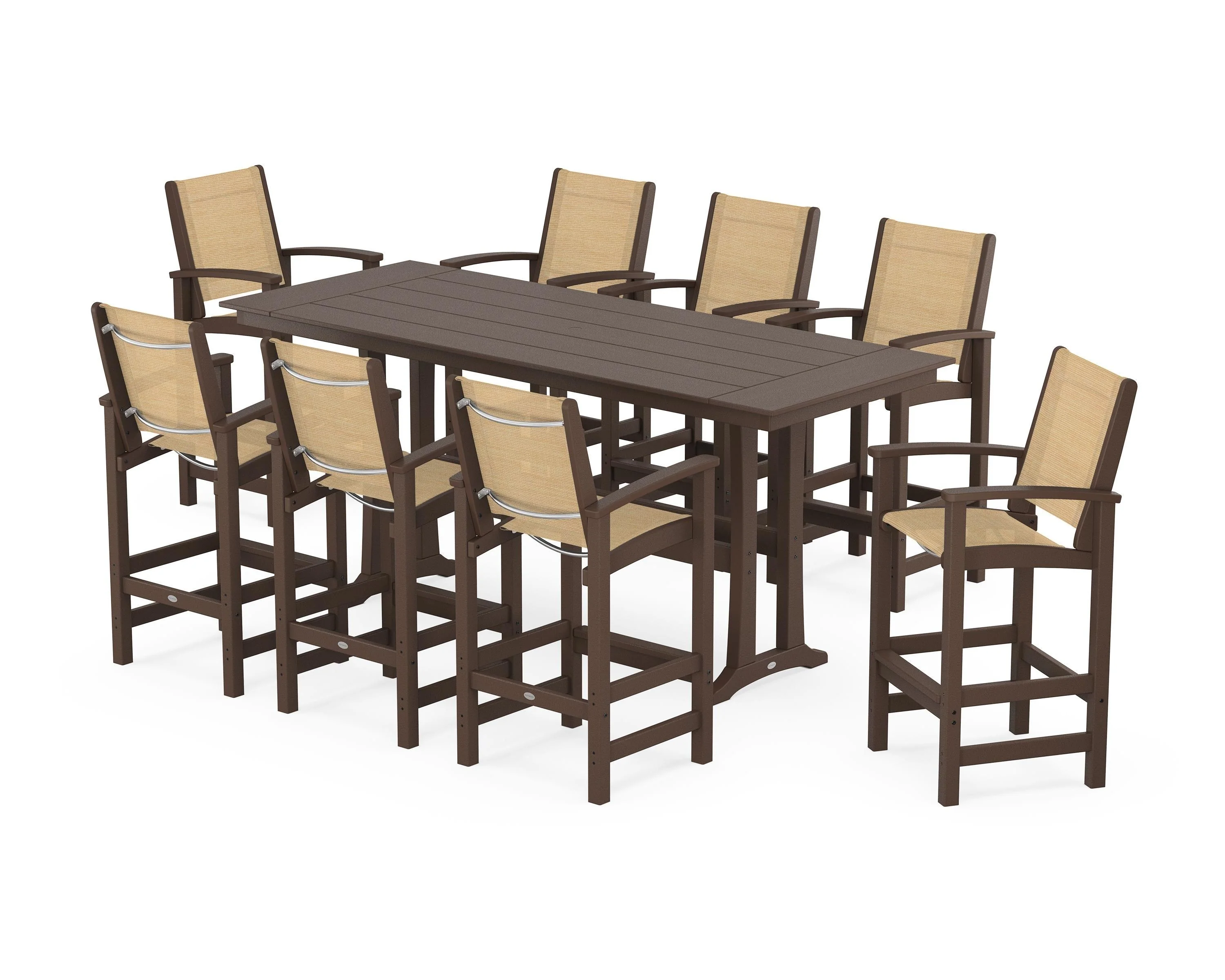 Coastal 9-Piece Farmhouse Bar Set with Trestle Legs - Image 8