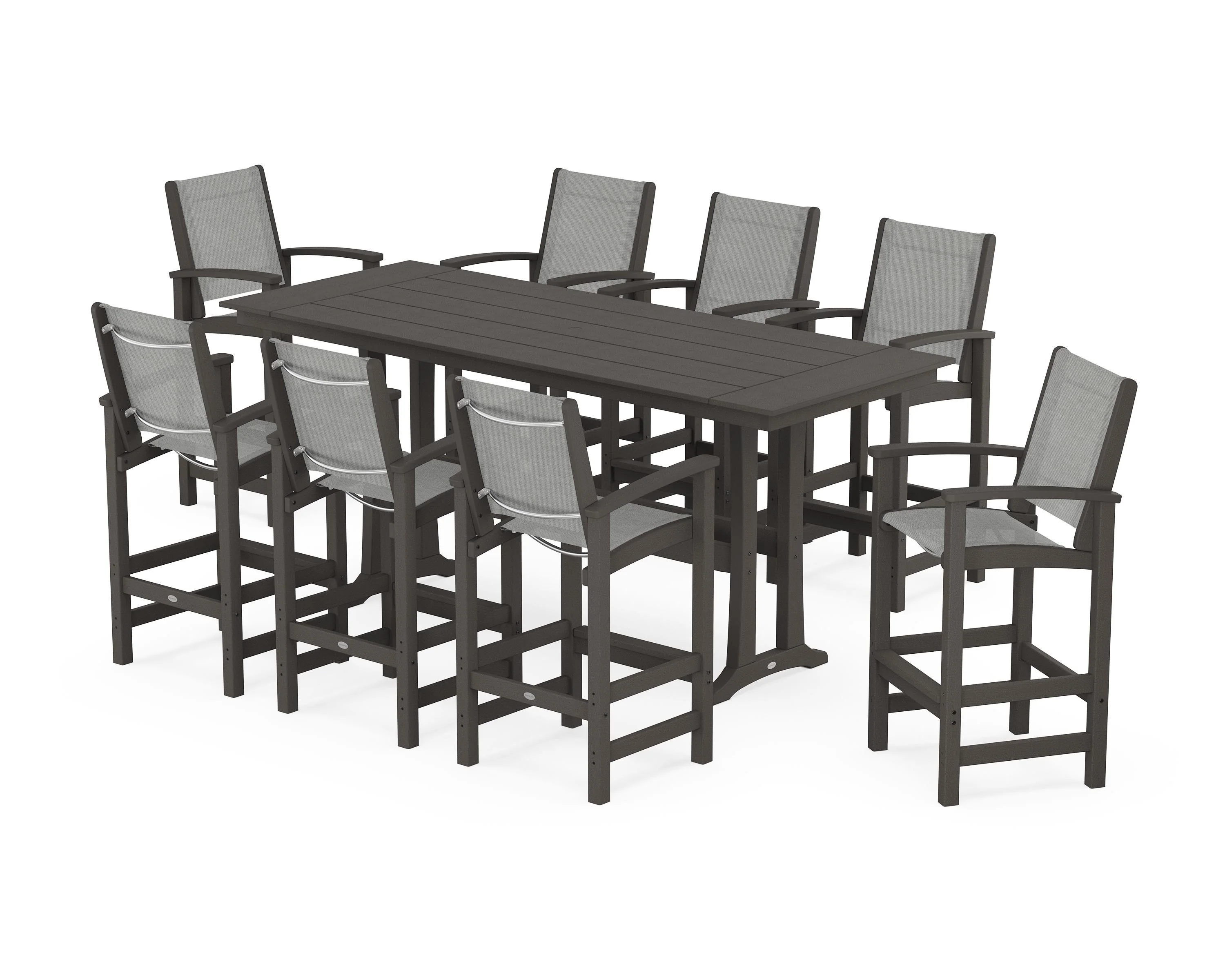 Coastal 9-Piece Farmhouse Bar Set with Trestle Legs - Image 80
