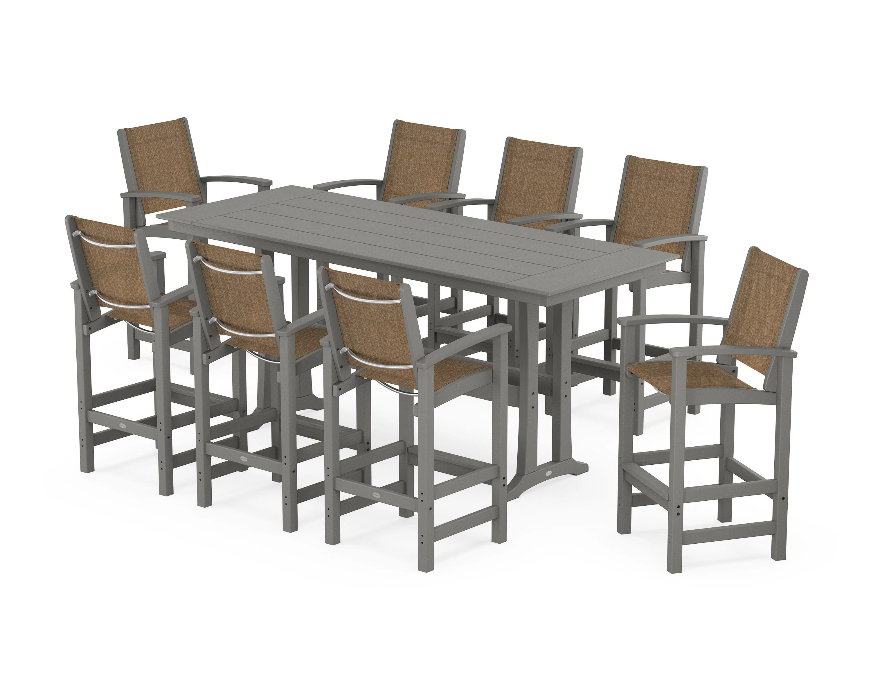 Coastal 9-Piece Farmhouse Bar Set with Trestle Legs - Image 83